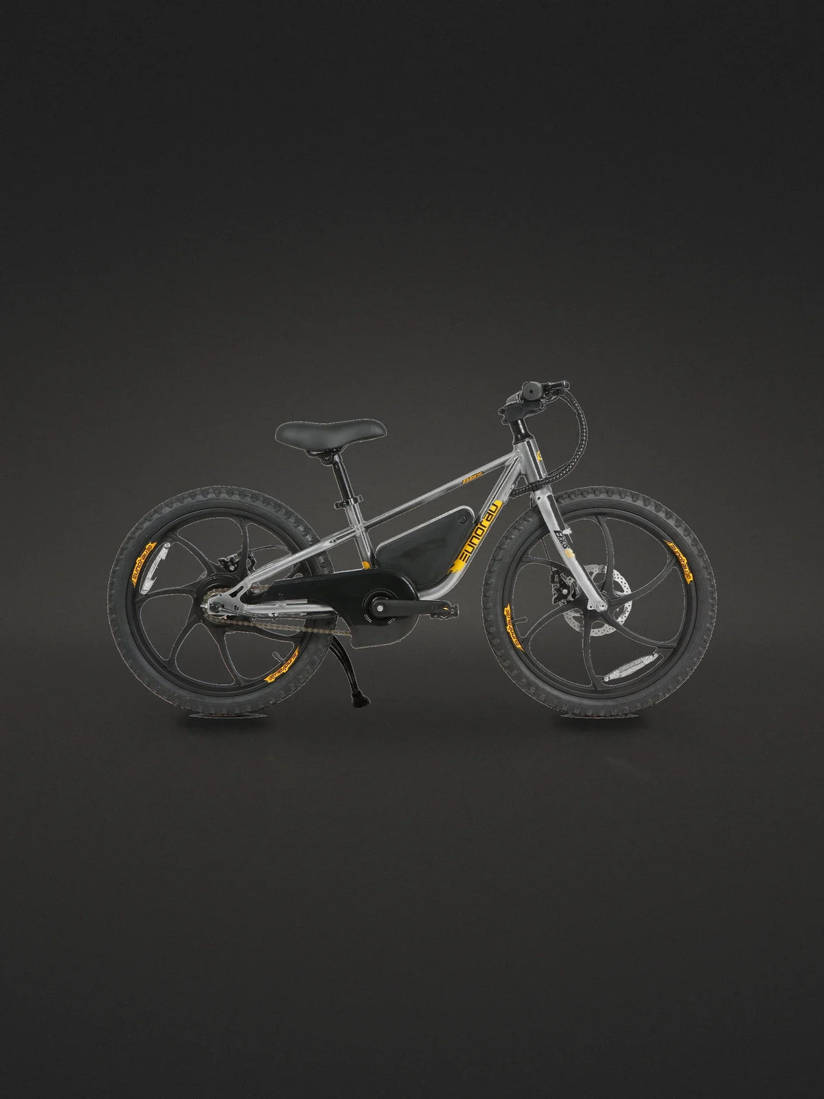 electric bikes for kids and teens: the Eunorau EKIDS20 in Graphite, from Eunorau's own photograph, on a dark studio backdrop