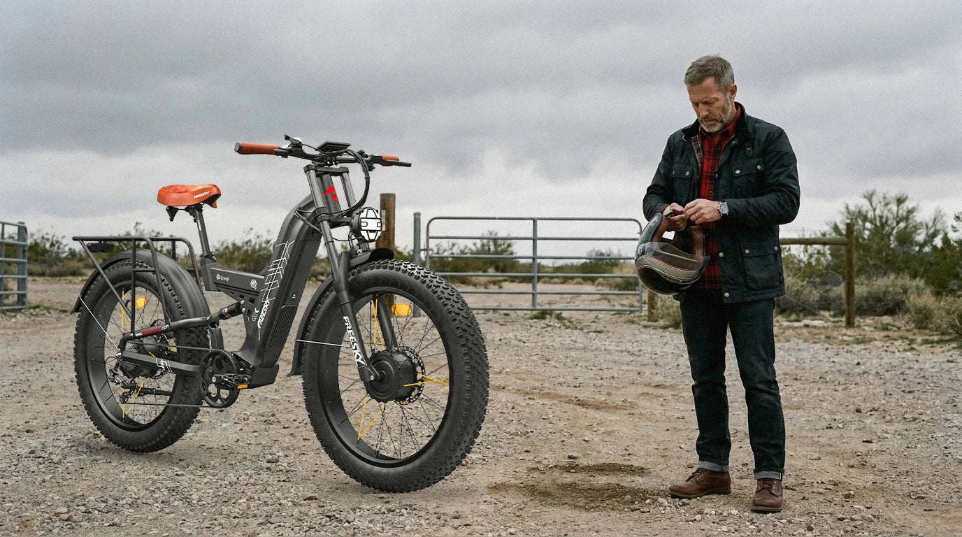 Freesky Warrior Ultra M-530 dual-motor off-road electric bike on a desert fire road