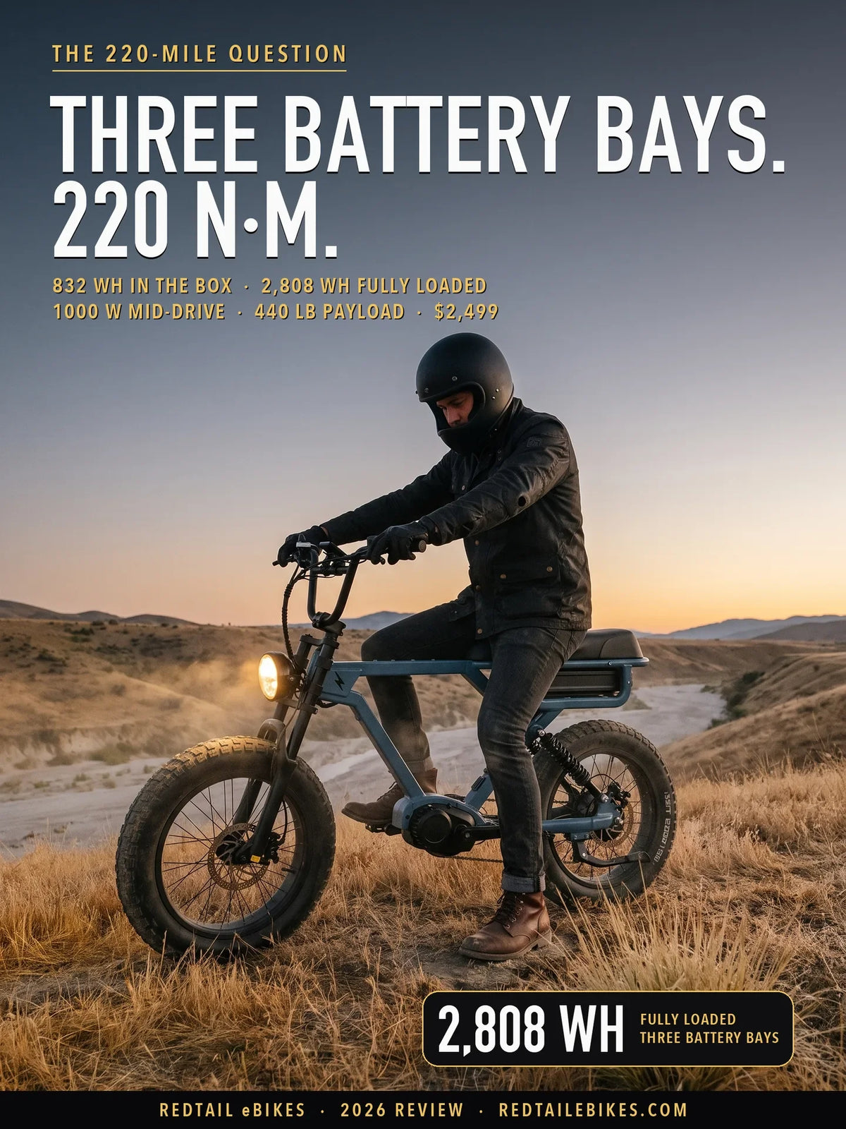 Eunorau FLASH 2.0 stopped on a grass hillside at dawn, rider seen from behind