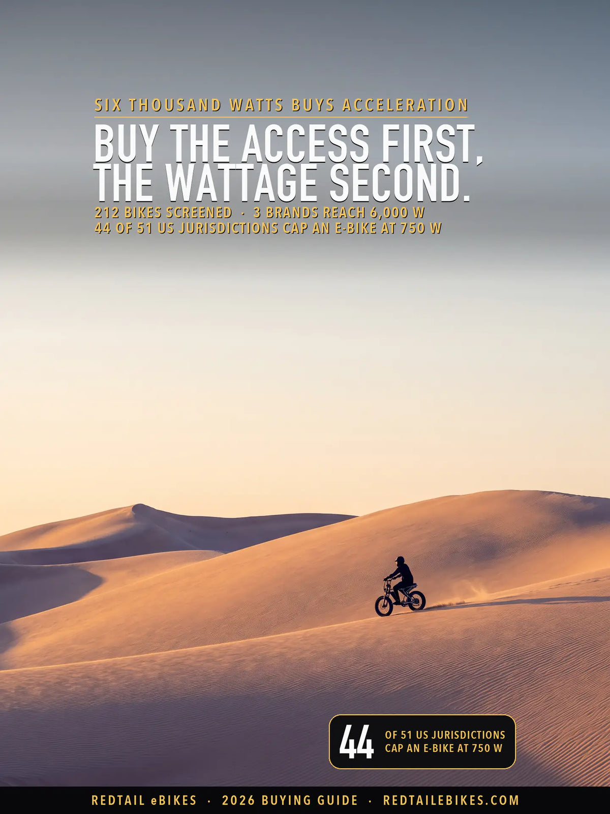 6000W electric bikes cover: a high-power dual-motor electric bike stopped on a designated off-highway vehicle route in the high desert at first light