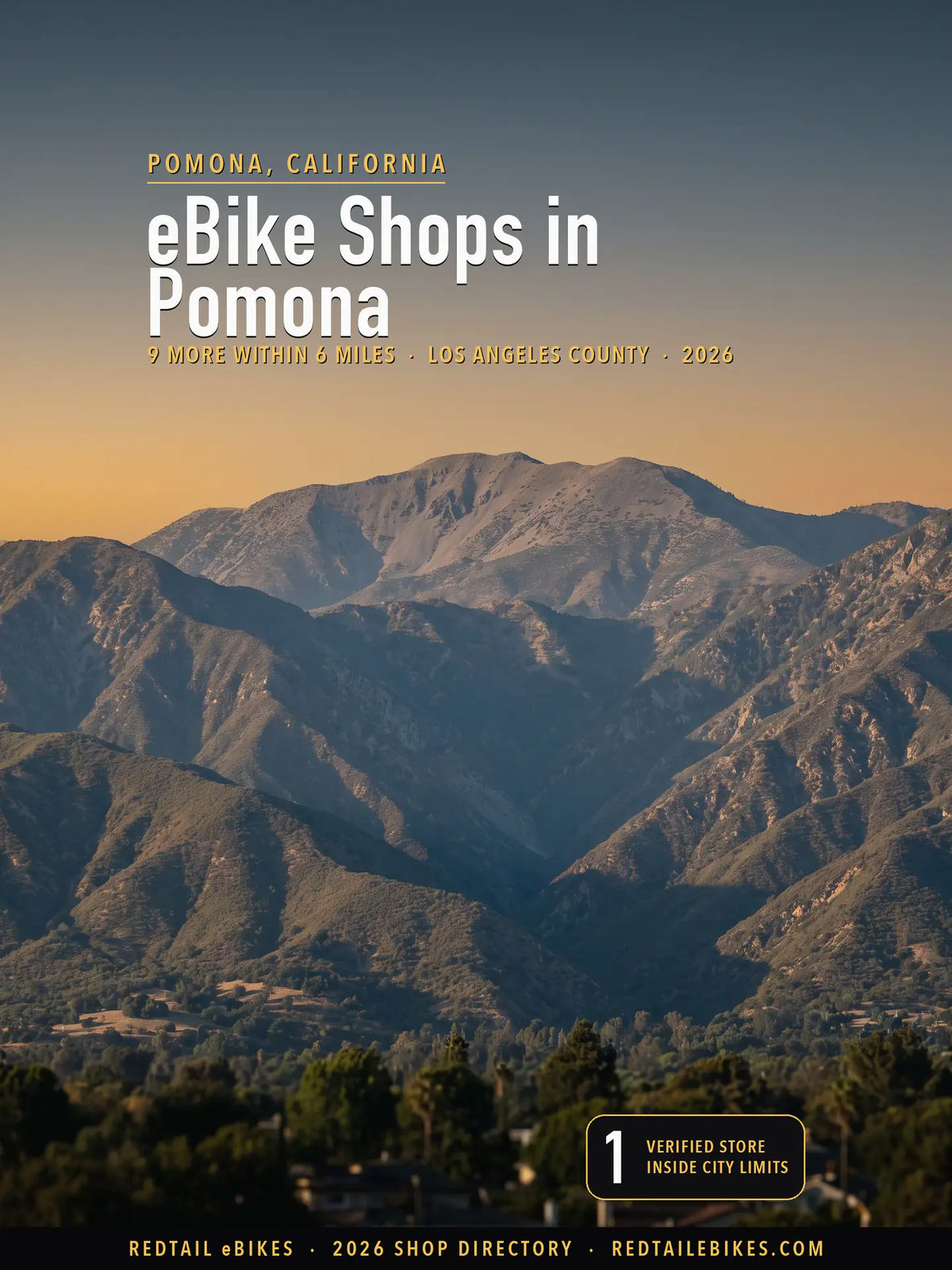 The San Gabriel Mountains at golden hour seen from the Pomona Valley, with the bare summit of Mount San Antonio above chaparral-covered ridges