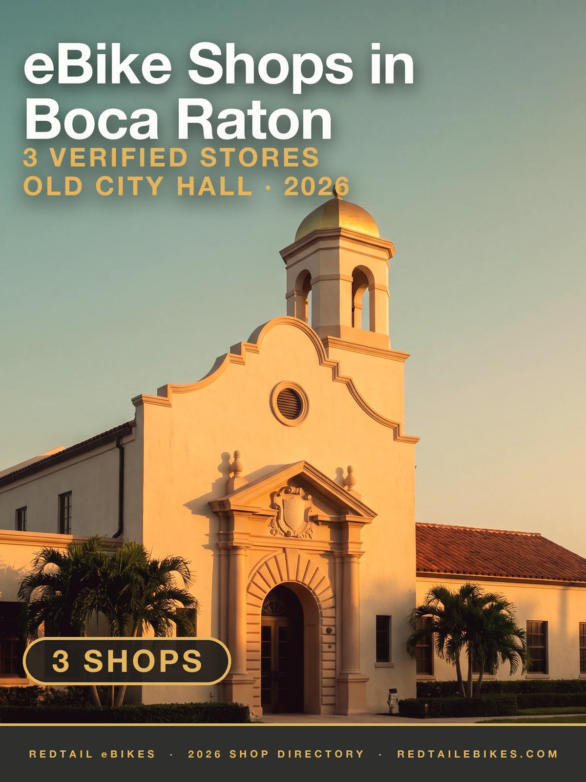 Boca Raton Old City Hall and its gilded dome at golden hour