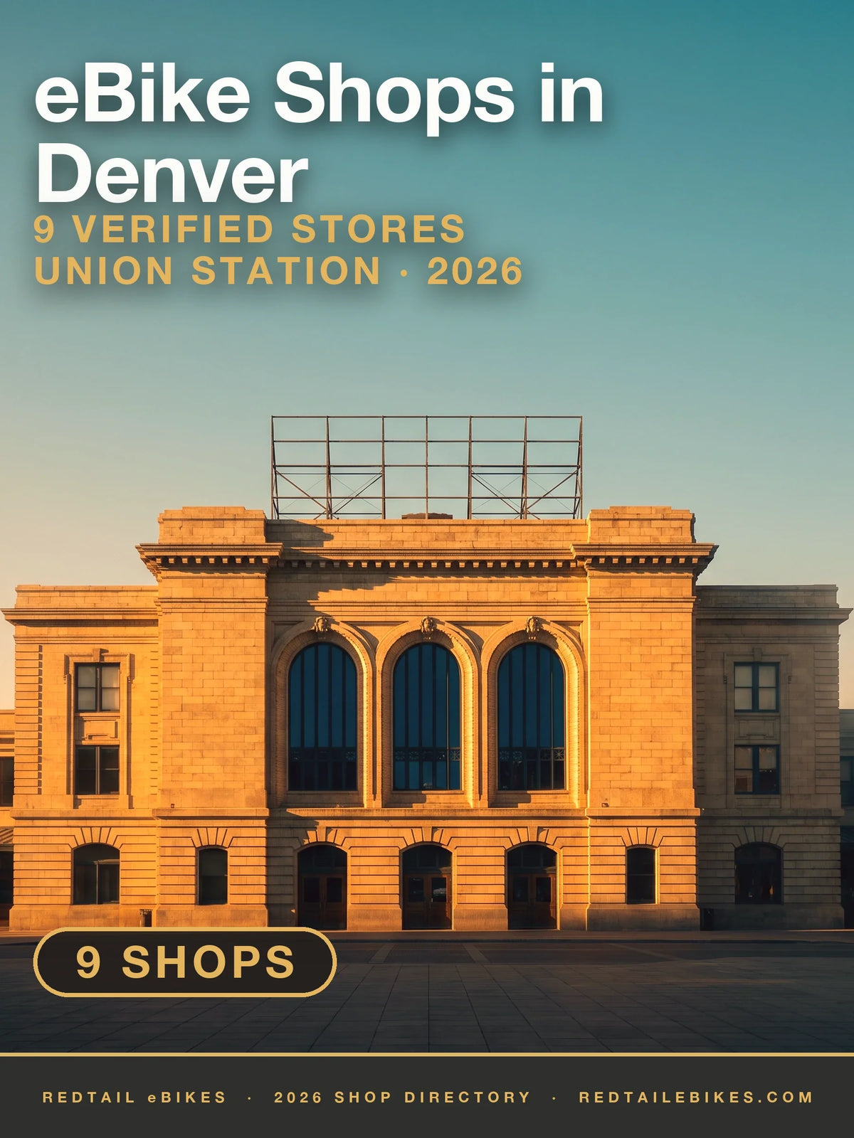 Denver Union Station and its great arched windows at golden hour