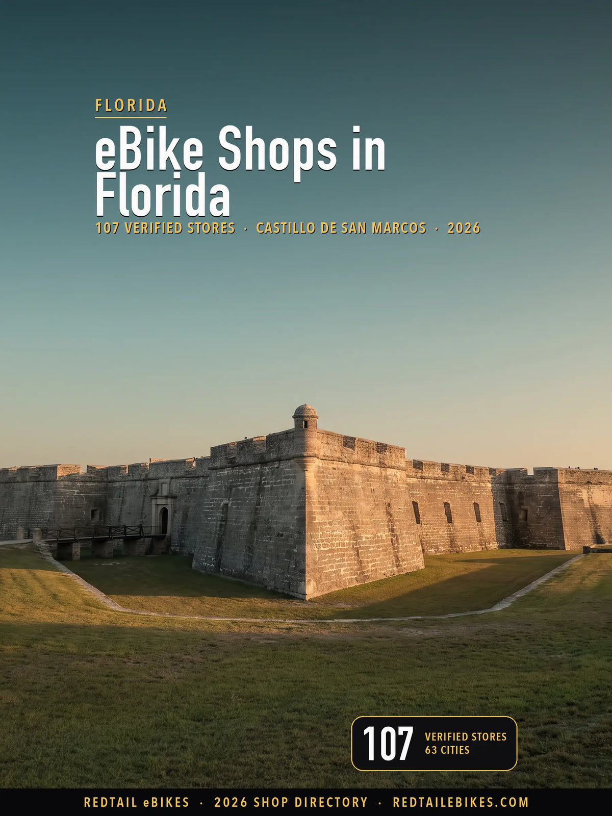 The Castillo de San Marcos at St. Augustine, Florida, in low golden-hour light, its coquina walls and corner bastion above open lawn