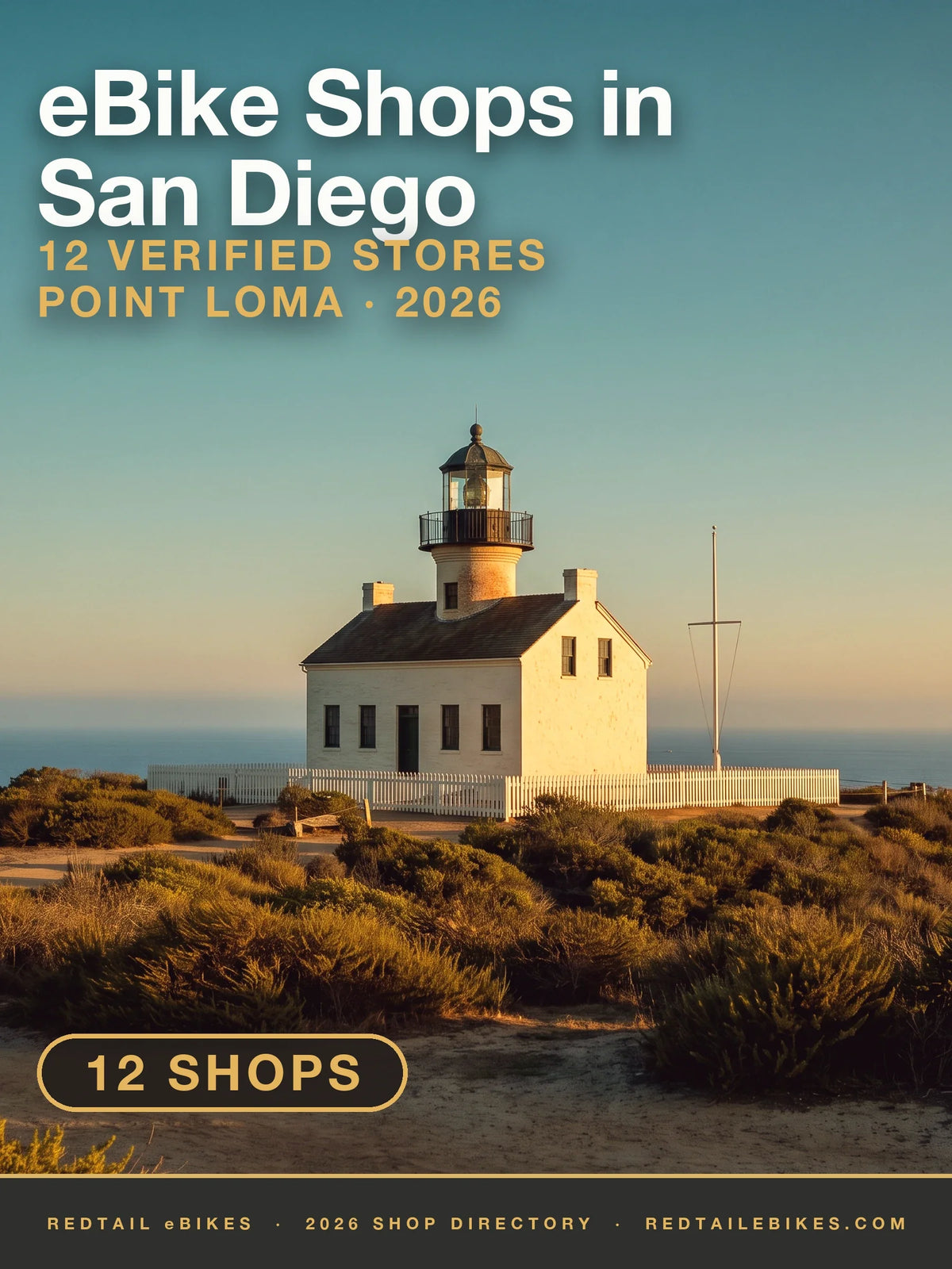 The Old Point Loma Lighthouse above San Diego Bay at golden hour