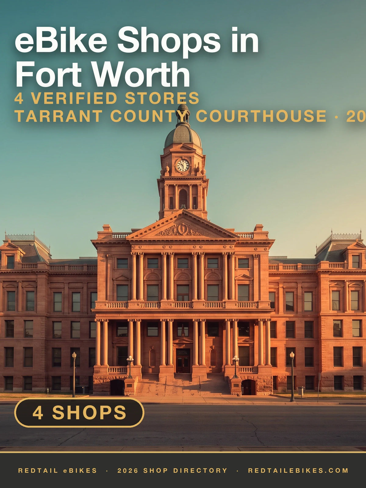 The 1895 Tarrant County Courthouse at the head of Main Street, Fort Worth, at golden hour