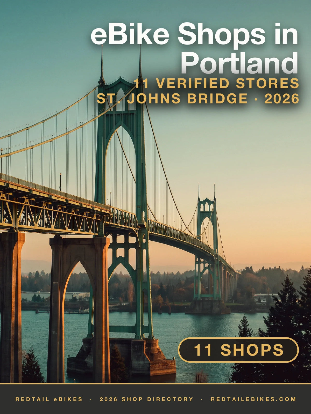 The St. Johns Bridge's Gothic towers over the Willamette in Portland at golden hour