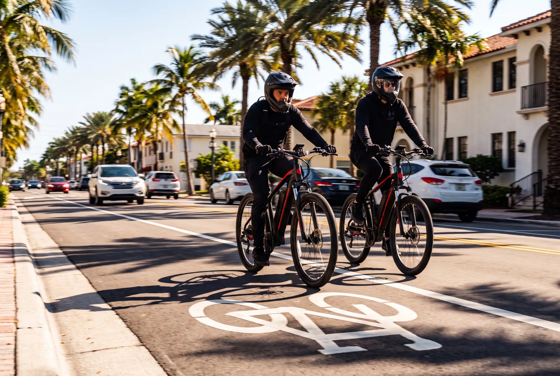 Rider on an electric bike in a marked Florida bike lane