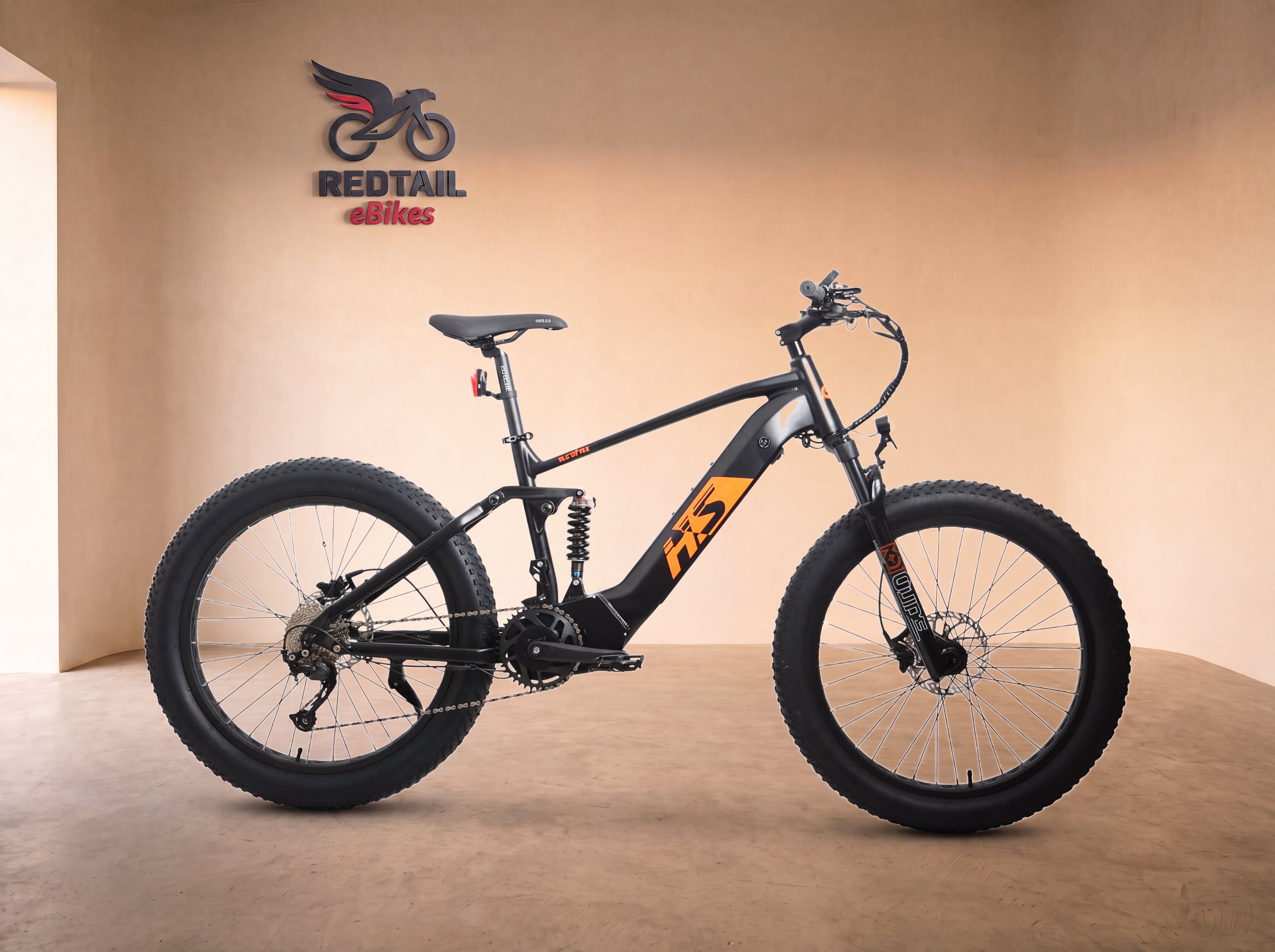 Eunorau FAT-HS full-suspension fat eBike — Redtail studio cover