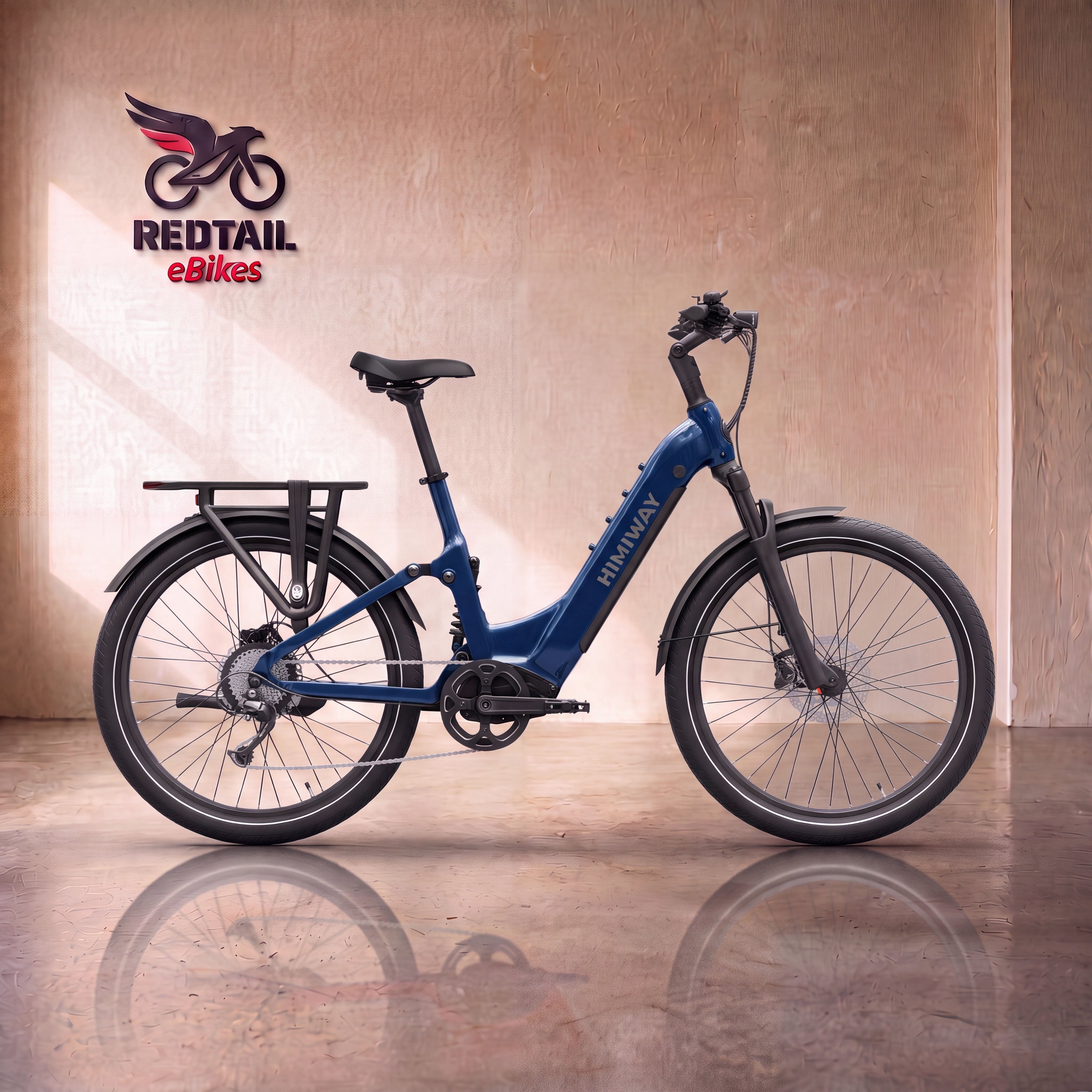 Himiway A7 Commuter eBike in Midnight Blue, front three-quarter right view in a Redtail eBikes studio