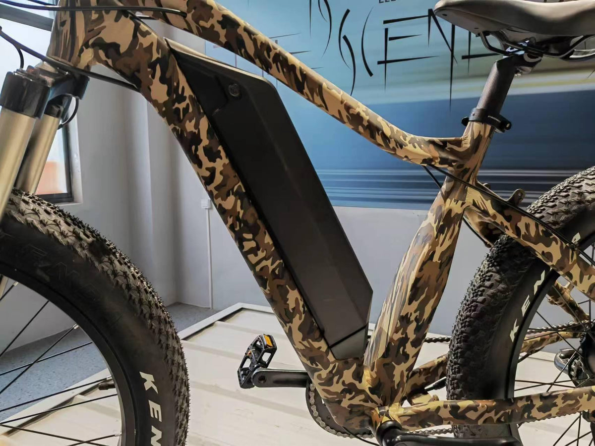 The battery fitted in a camouflage frame, close-up