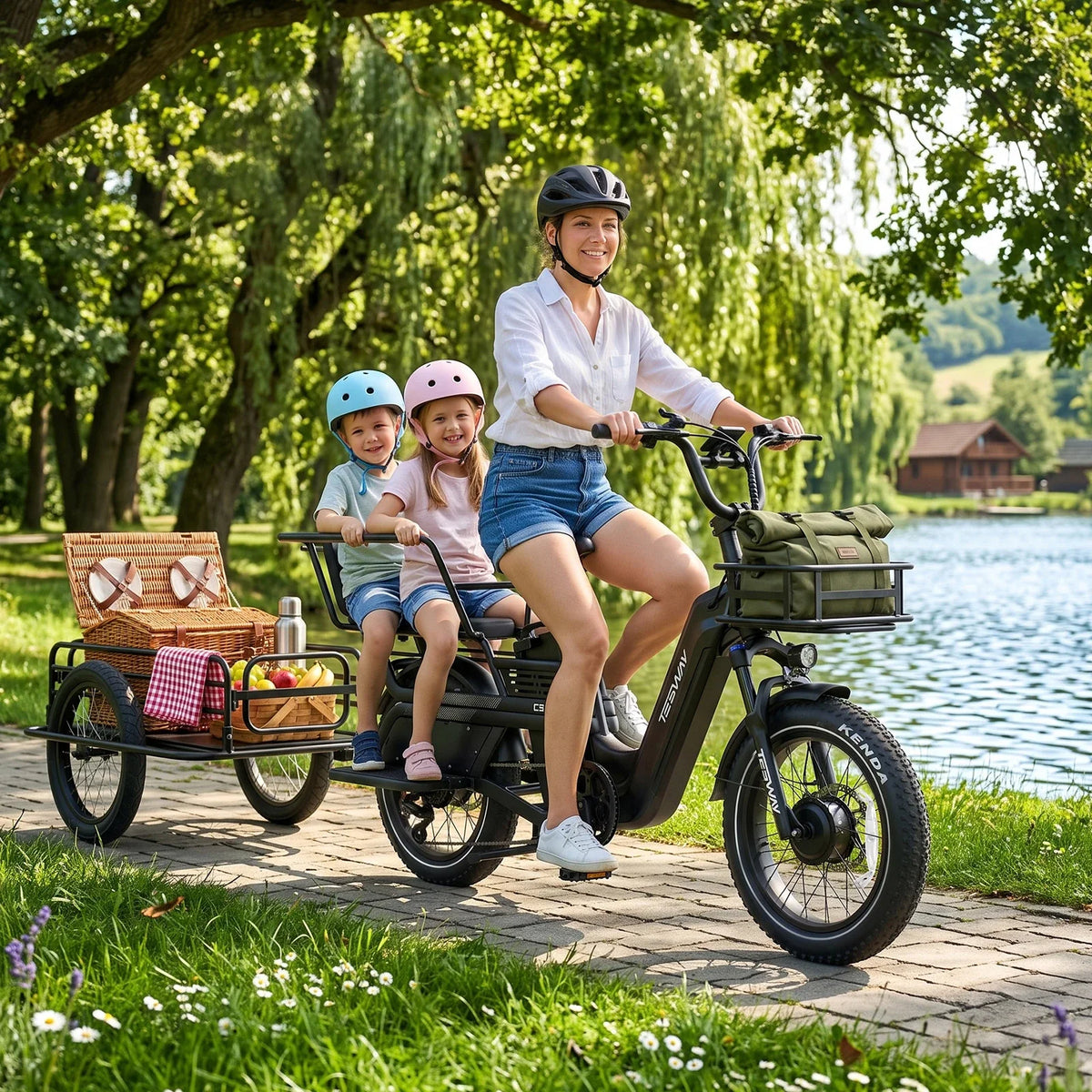 Tesway C5 AWD Longtail Cargo Electric Bike, Dual Motor, 450 lb Payload