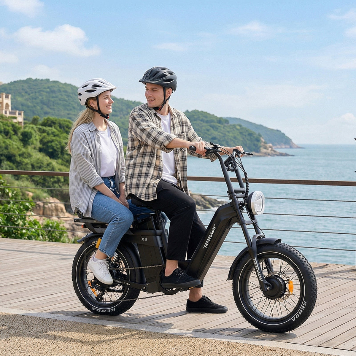 Tesway X5 AWD Step-Thru Dual-Motor Fat Tire Electric Bike, 52V 60Ah