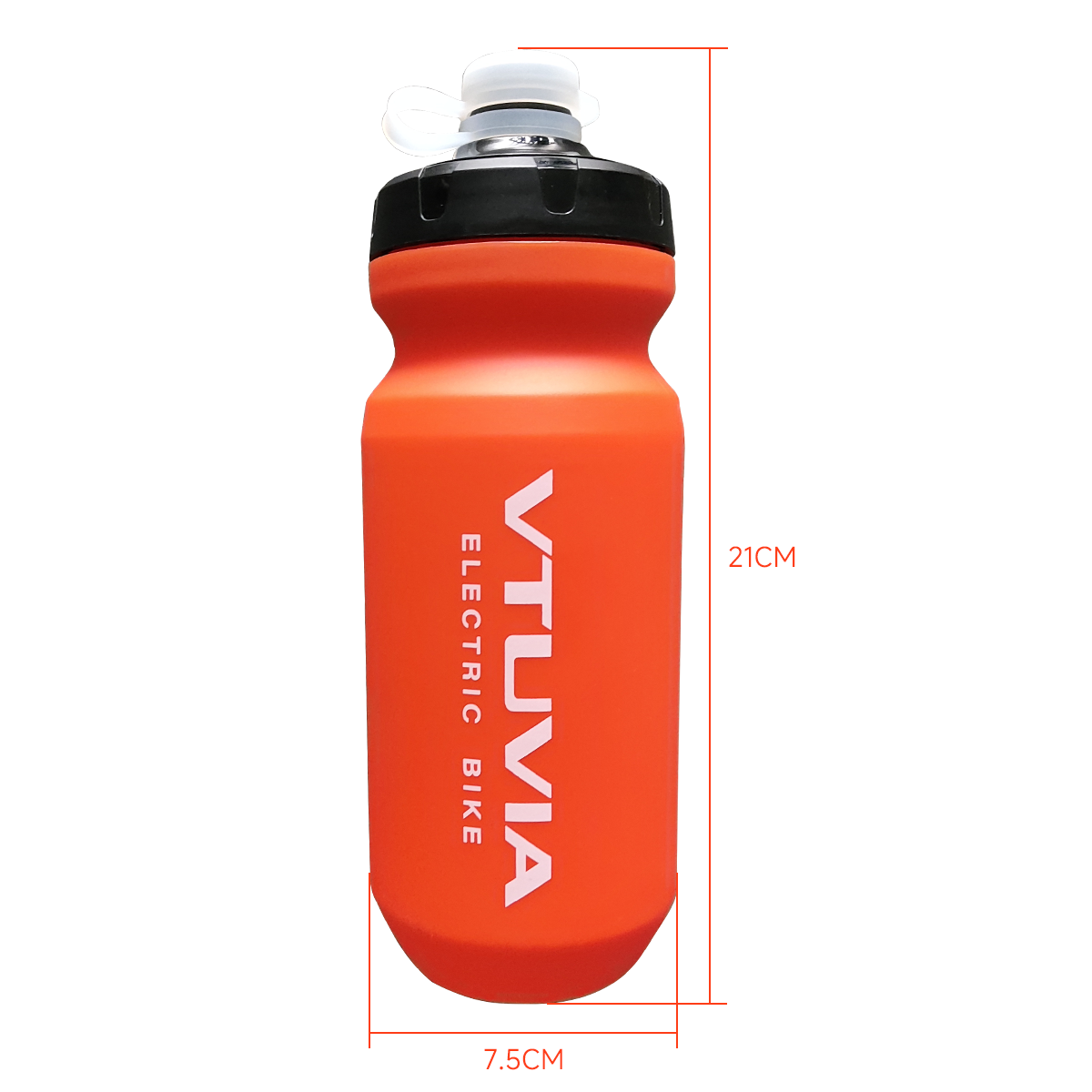The sport bottle with its size drawn: 21 cm tall, 7.5 cm wide