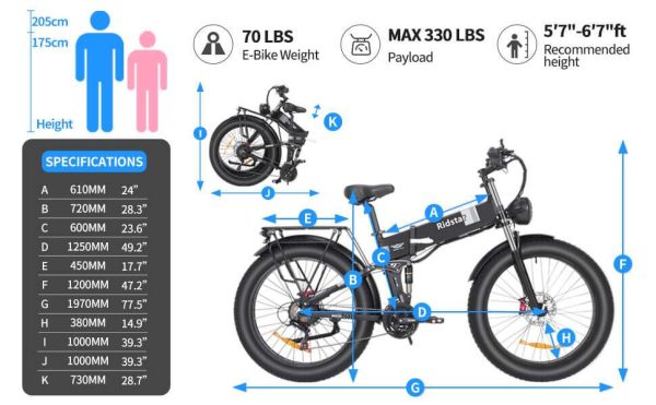 Ridstar H26PRO 2000W Folding Fat Tire Mountain Electric Bike