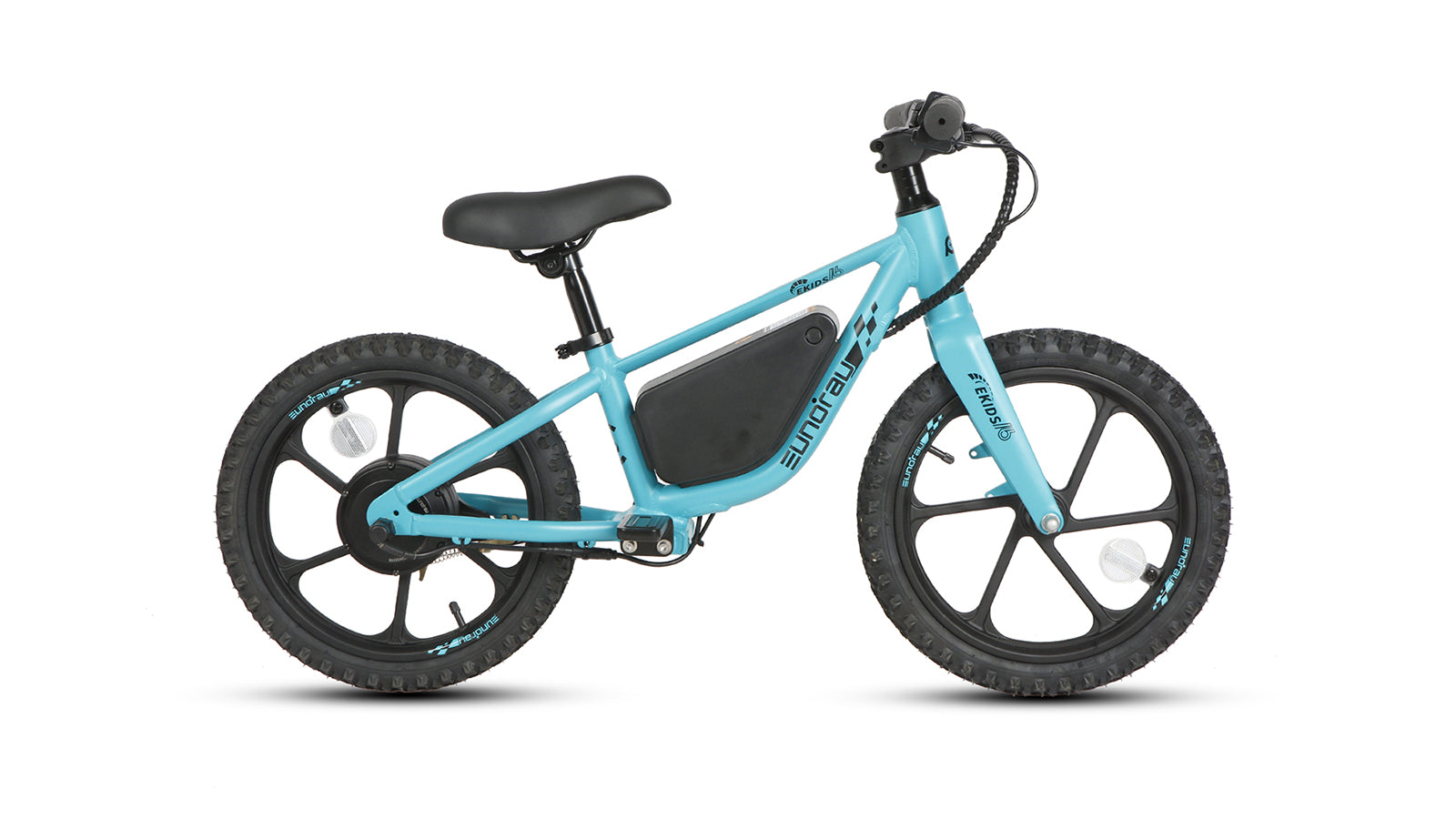 Eunorau EKIDS16 Electric Balance Bike (16") – Aquamarine – front three-quarter right view