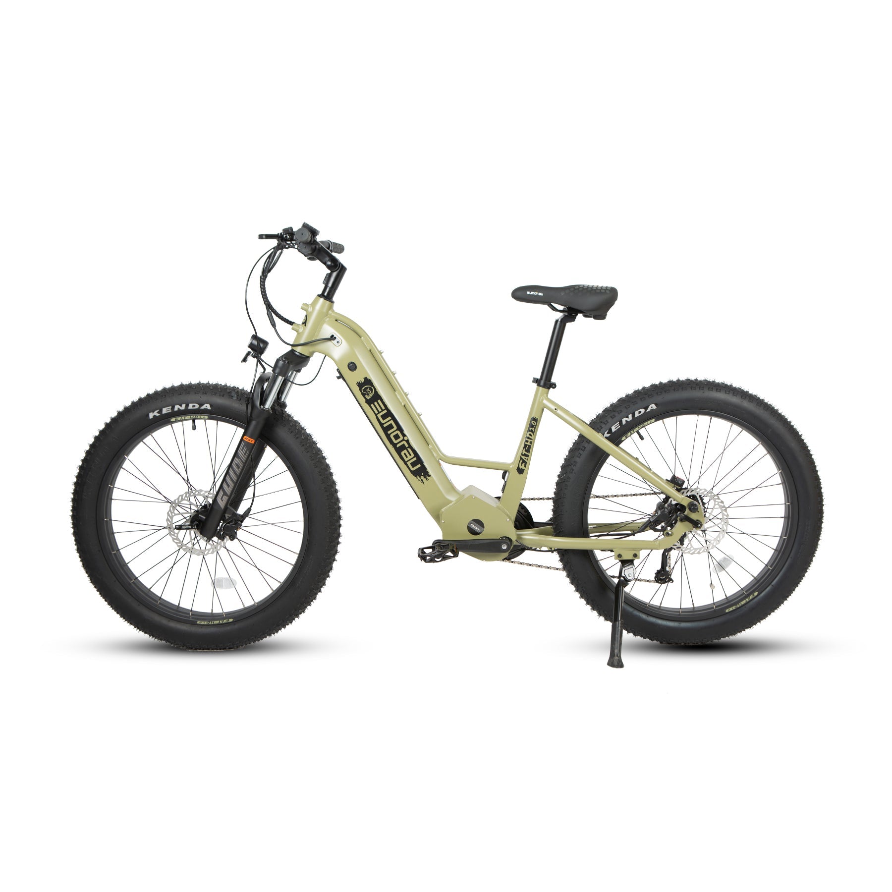 Eunorau FAT-HD 2.0 Mid-Drive Fat eBike (Hunter X7) – Army Green – front three-quarter left view