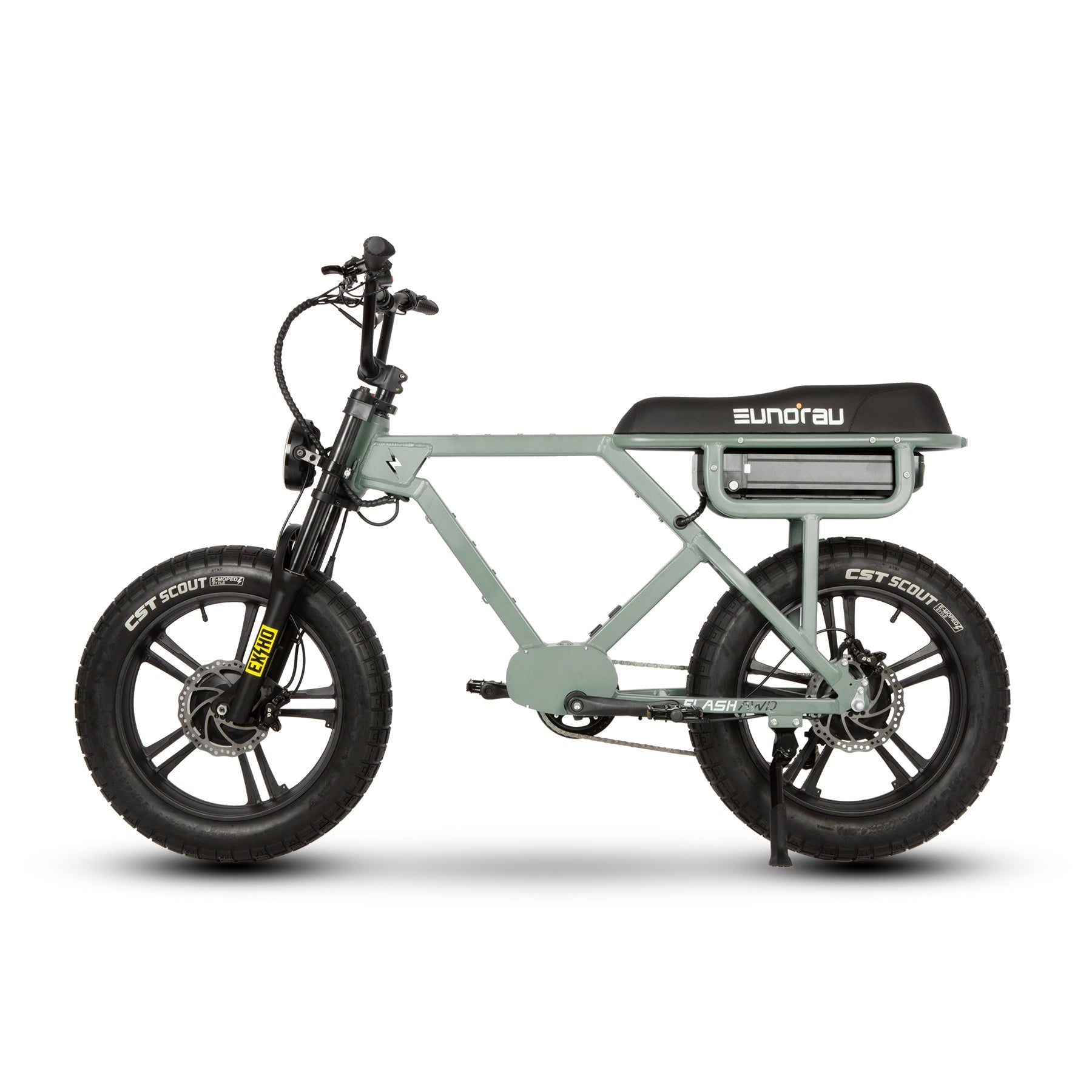Eunorau FLASH AWD 1.0 Dual-Motor Moto eBike – Lunar Dust – front three-quarter left view