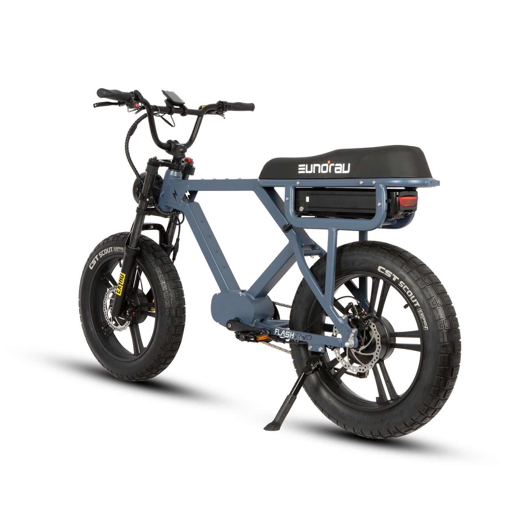 Eunorau FLASH AWD 1.0 Dual-Motor Moto eBike – Moon Black – rear three-quarter view