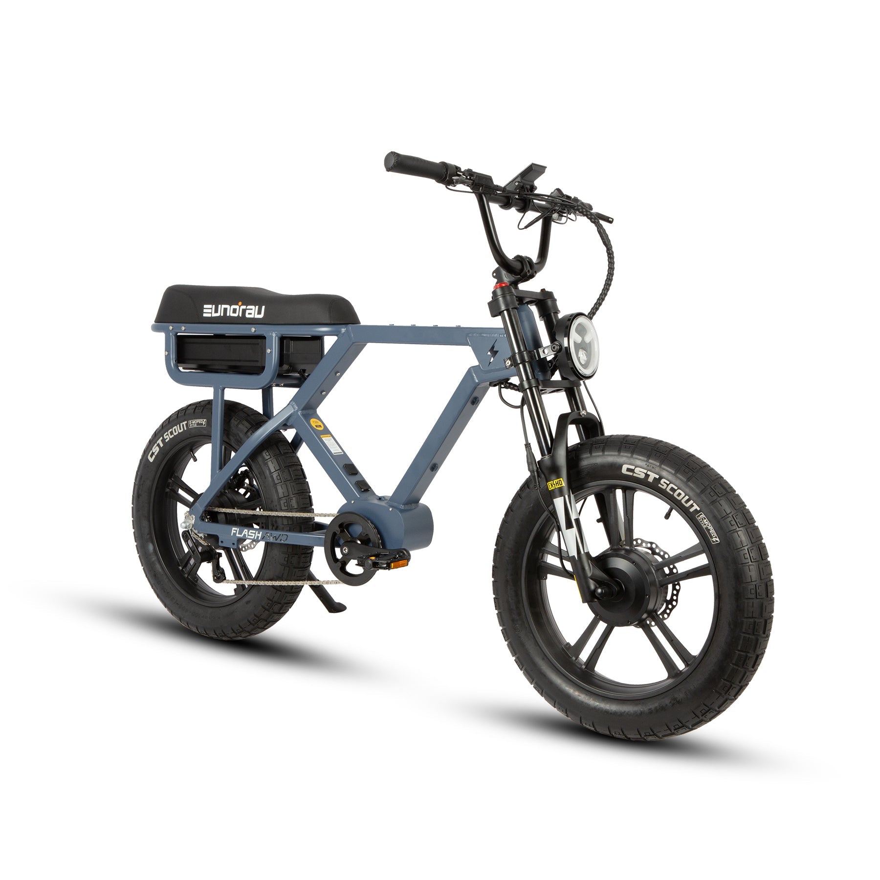 Eunorau FLASH AWD 1.0 Dual-Motor Moto eBike – Moon Black – left side view