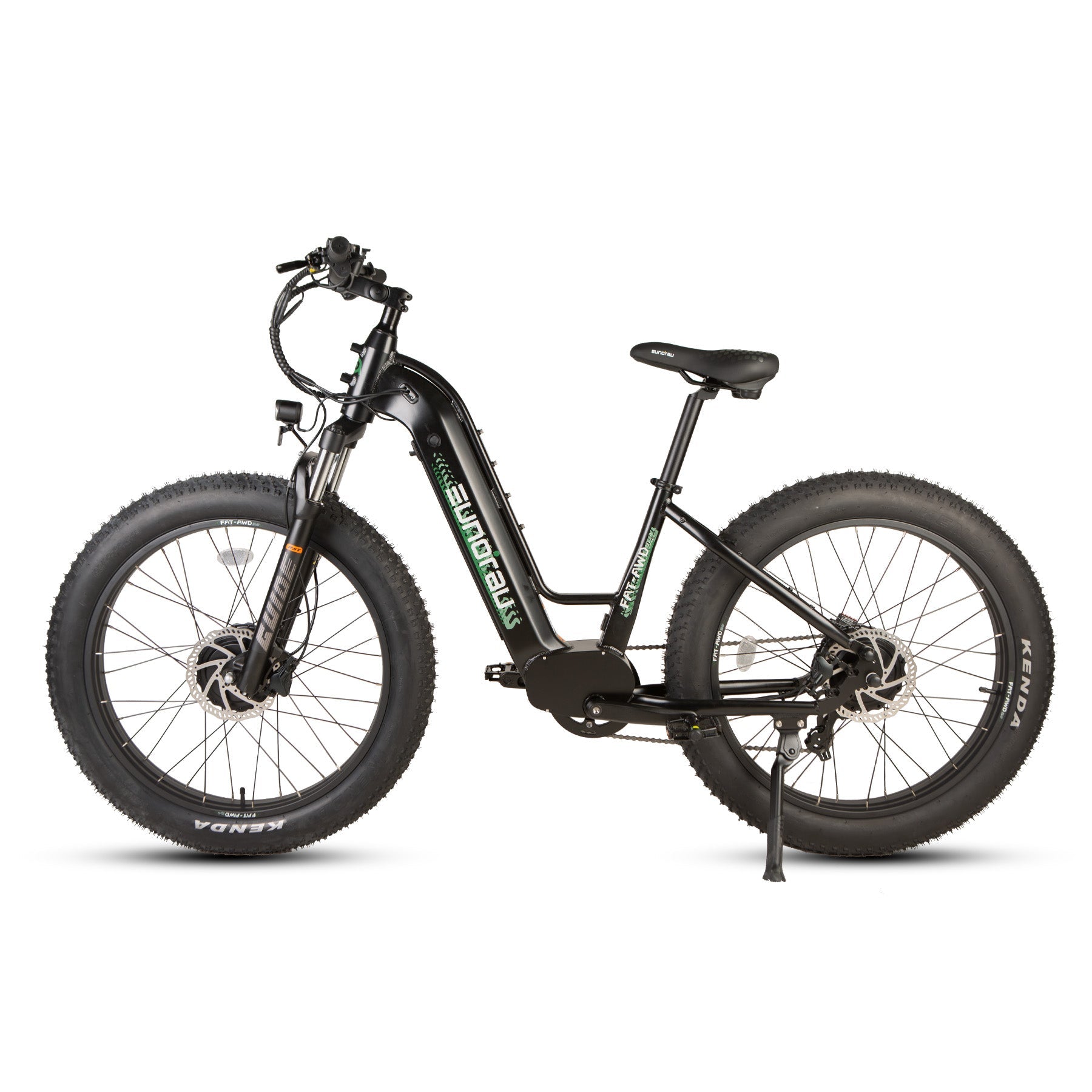 Eunorau FAT-AWD 3.0 All-Wheel-Drive Fat eBike – Raven – front three-quarter left view