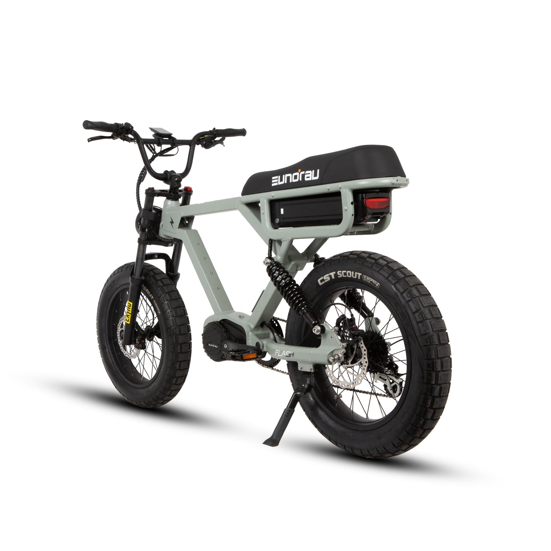 Eunorau FLASH 2.0 Mid-Drive Moto eBike – Lunar Dust – rear three-quarter view