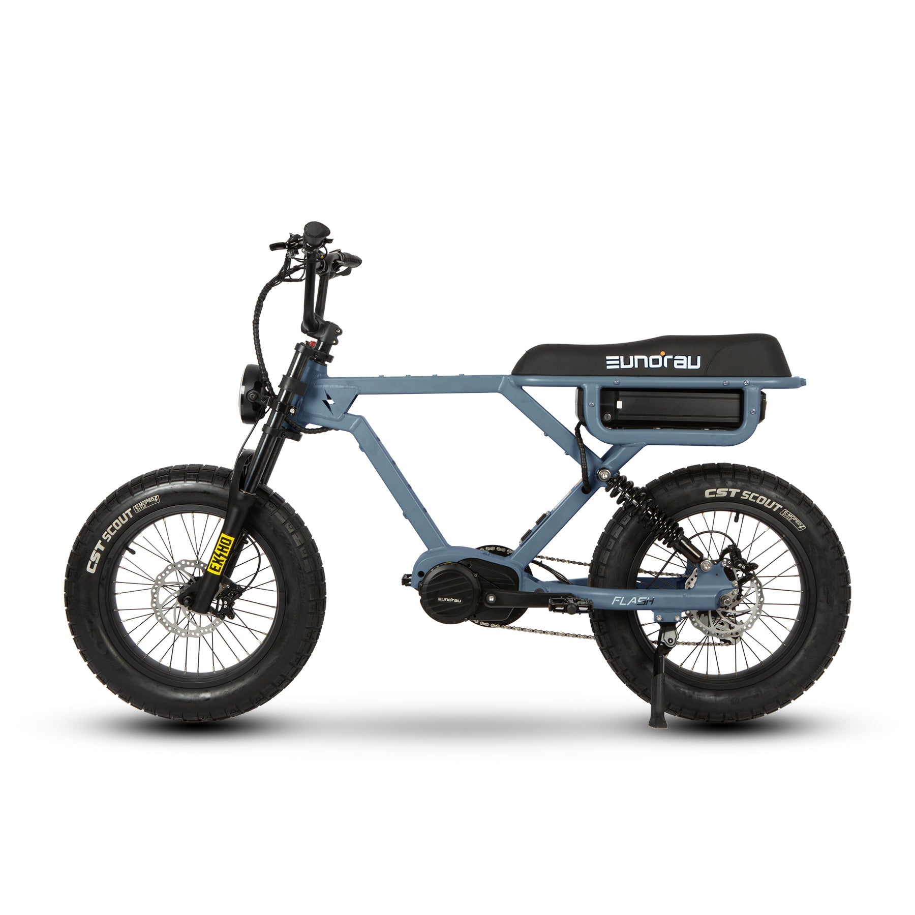 Eunorau FLASH 2.0 Mid-Drive Moto eBike – Moon Black – front three-quarter left view