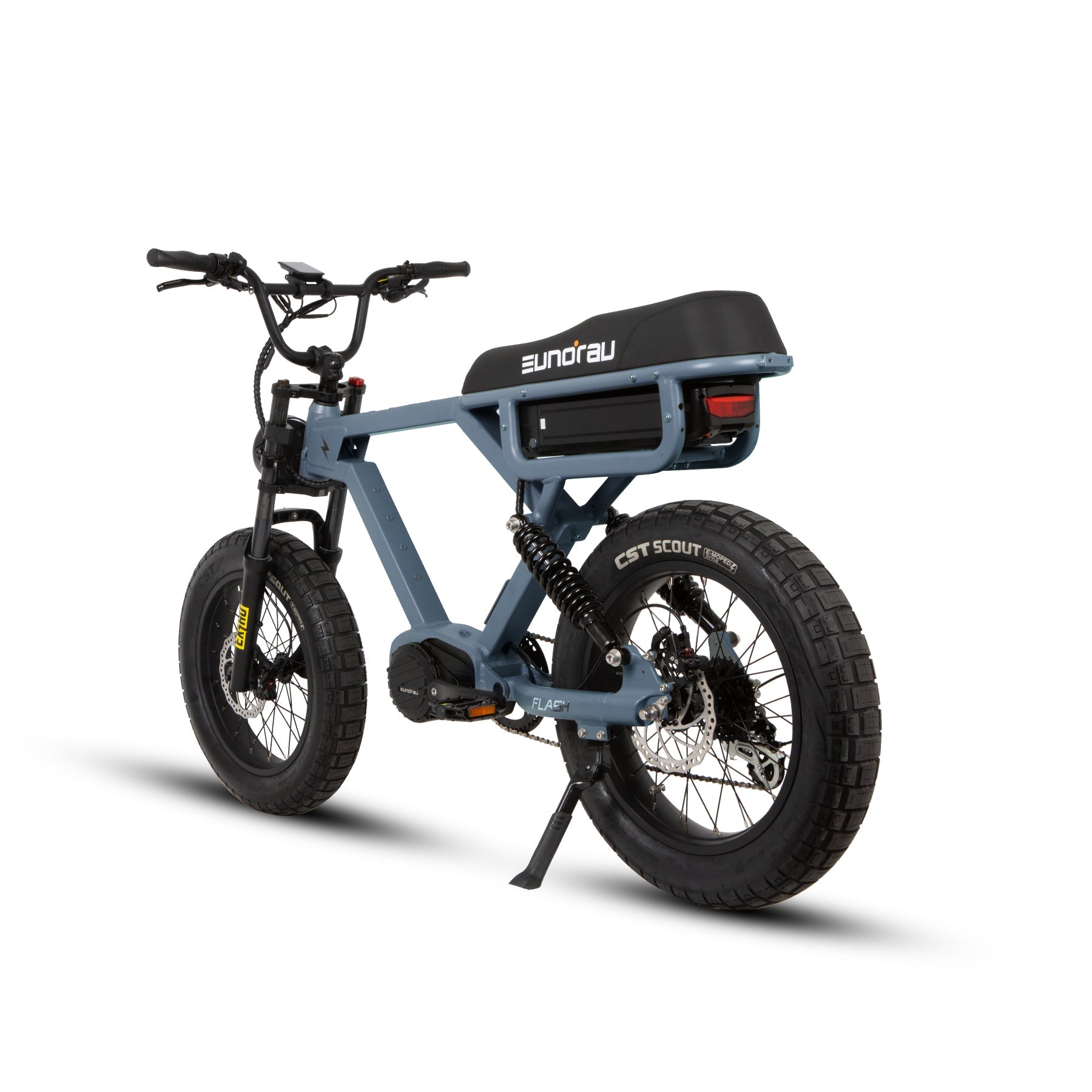 Eunorau FLASH 2.0 Mid-Drive Moto eBike – Moon Black – rear three-quarter view