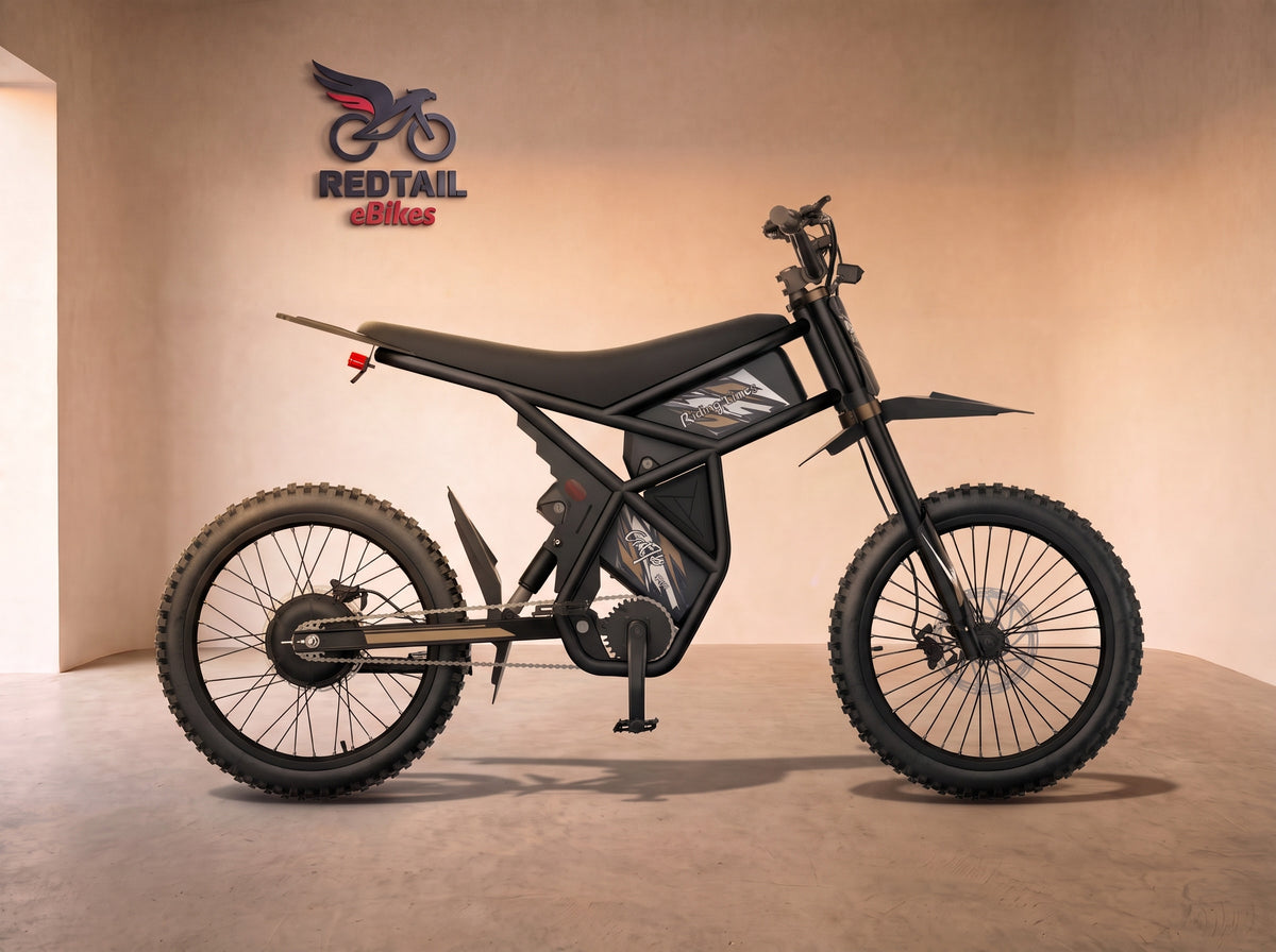 GT73 Pro Electric Motorbike, side profile in the Redtail eBikes studio