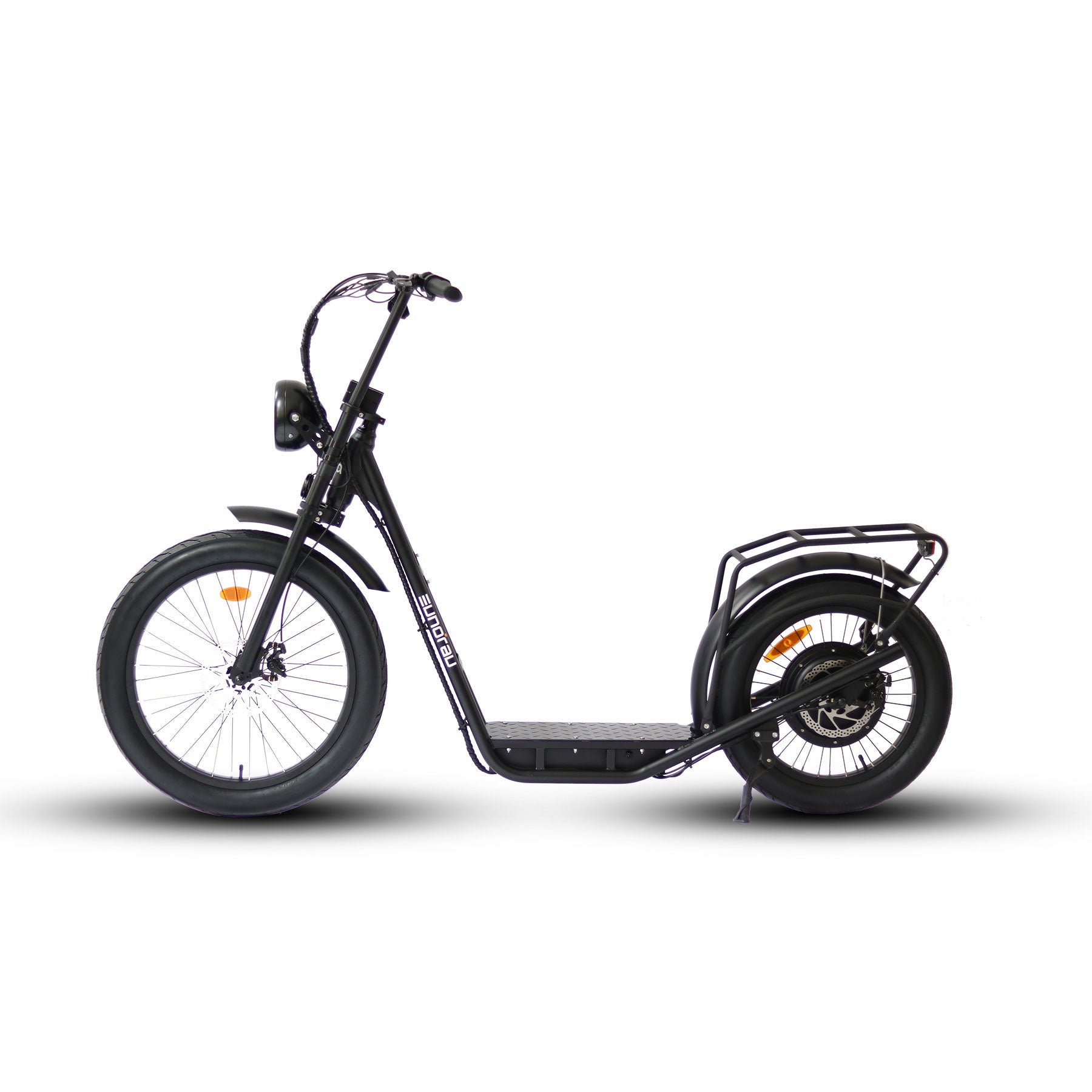 Eunorau JUMBO 1000W Stand-Up Scooter – Black – front three-quarter left view