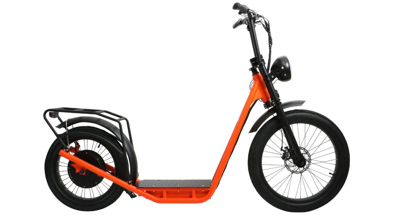 Eunorau JUMBO 1000W Stand-Up Scooter – Orange – front three-quarter right view