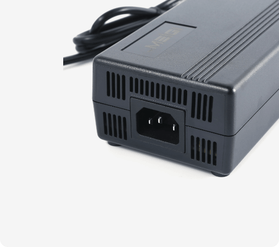 Close-up of the charger's AC cord socket