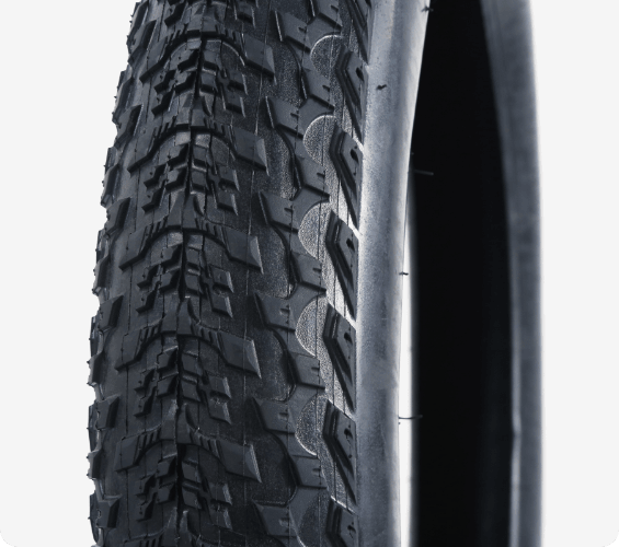 Close-up of the fat tire's tread and sidewall