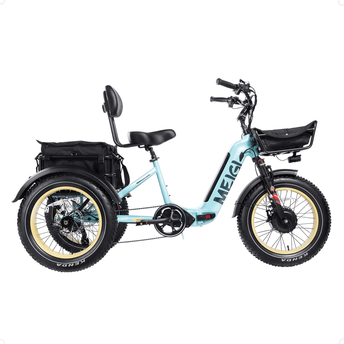 DWMEIGI MG2301 Silverado HD fat-tire electric tricycle in Blue, side view