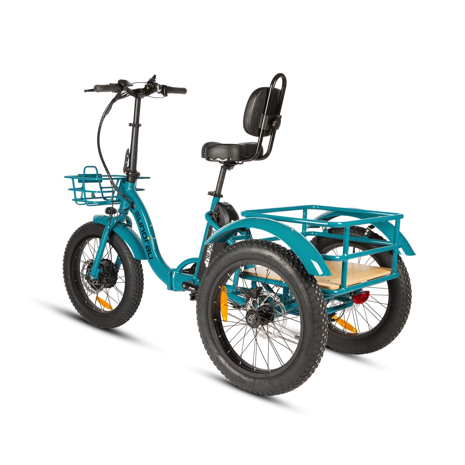 Eunorau NEW-TRIKE 2.0 Foldable Electric Trike – Teal Blue – front three-quarter left view