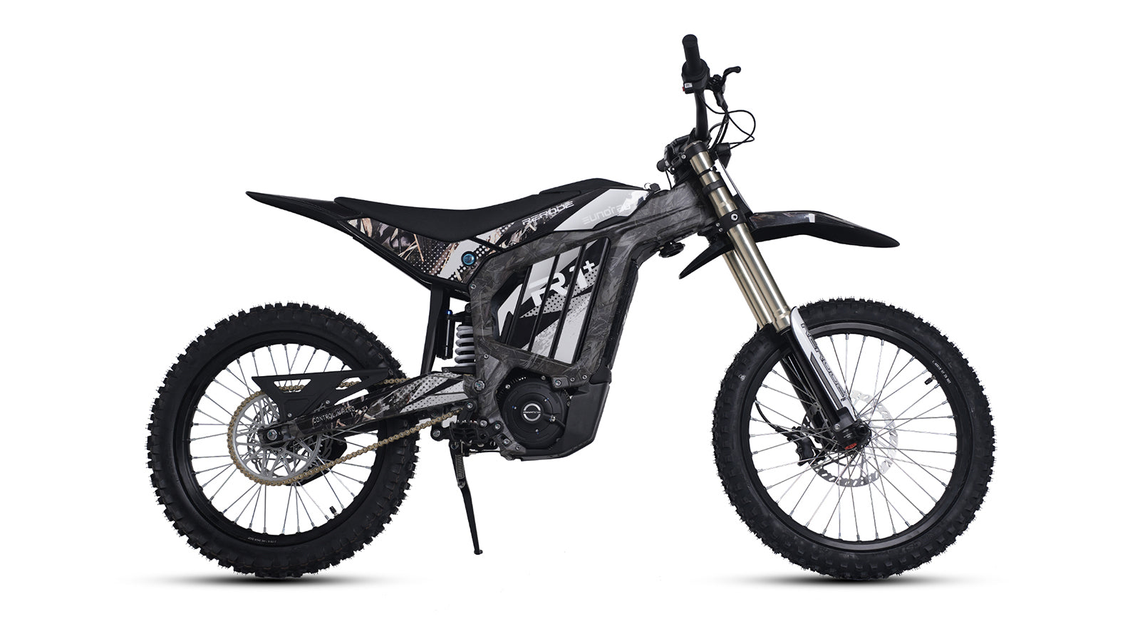 Eunorau R1+ Electric Dirt Bike – Black – front three-quarter left view