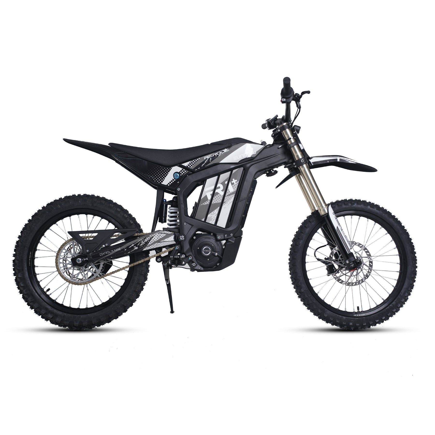 Eunorau R1+ Electric Dirt Bike – Black – front three-quarter right view