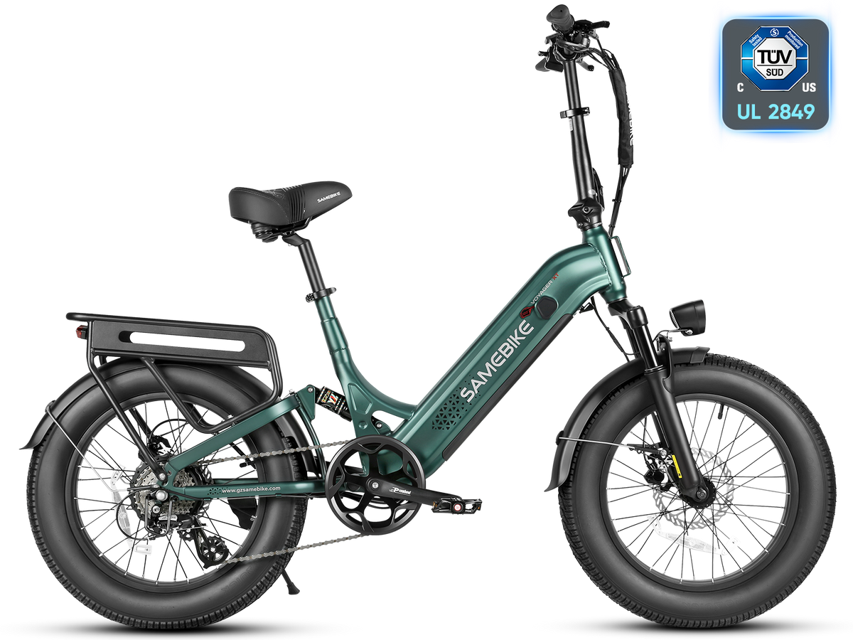Samebike VOYAGER in Dark Green, side profile