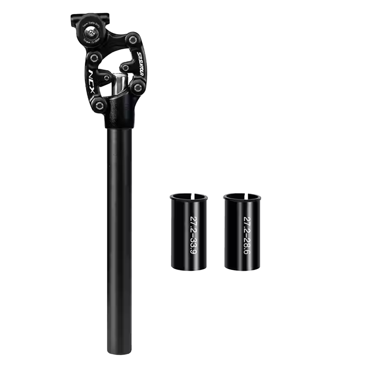 The suspension seatpost beside its two shims