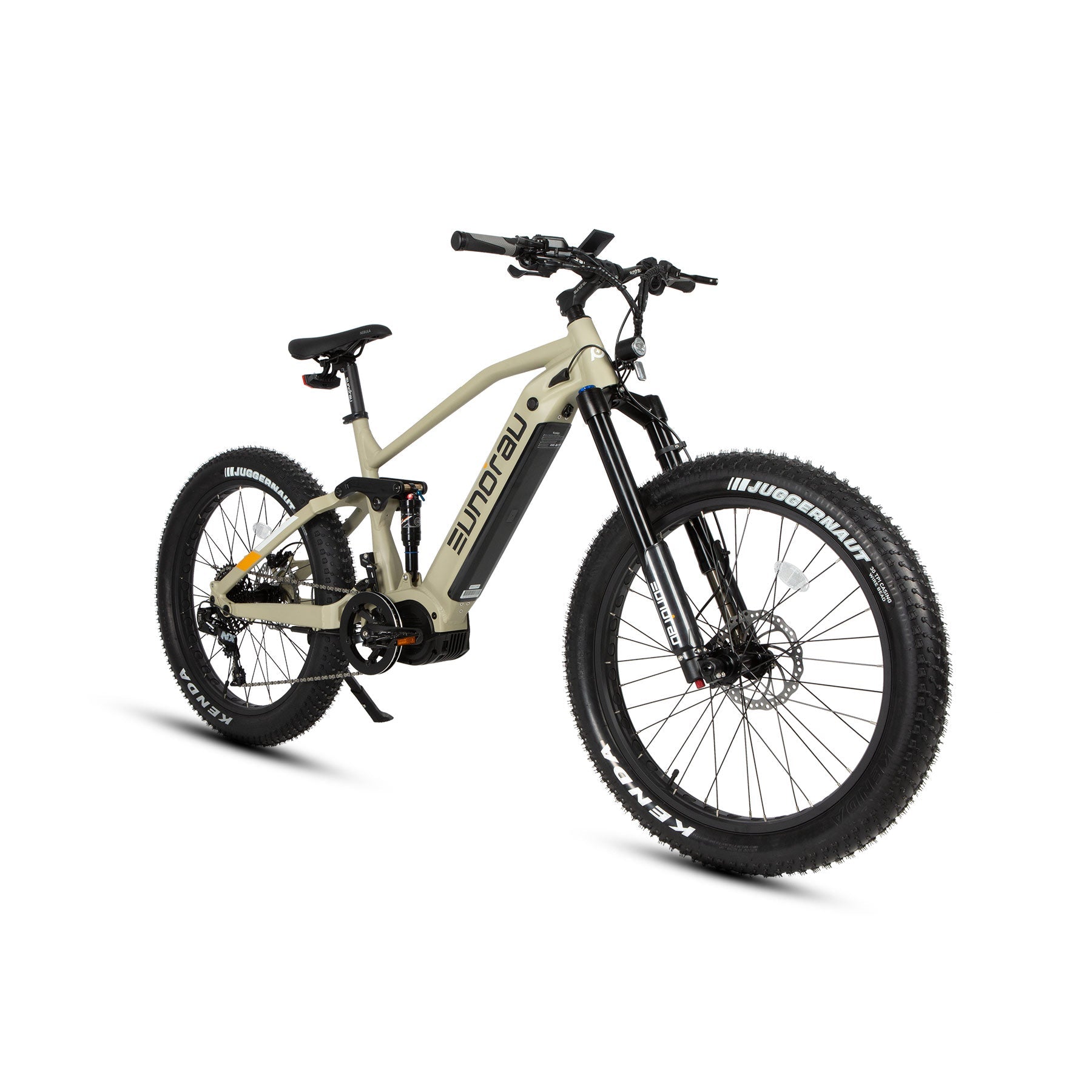 Eunorau SPECTER-S 3.0 Full-Suspension eMTB (Hunter X9) – Safari – rear three-quarter view
