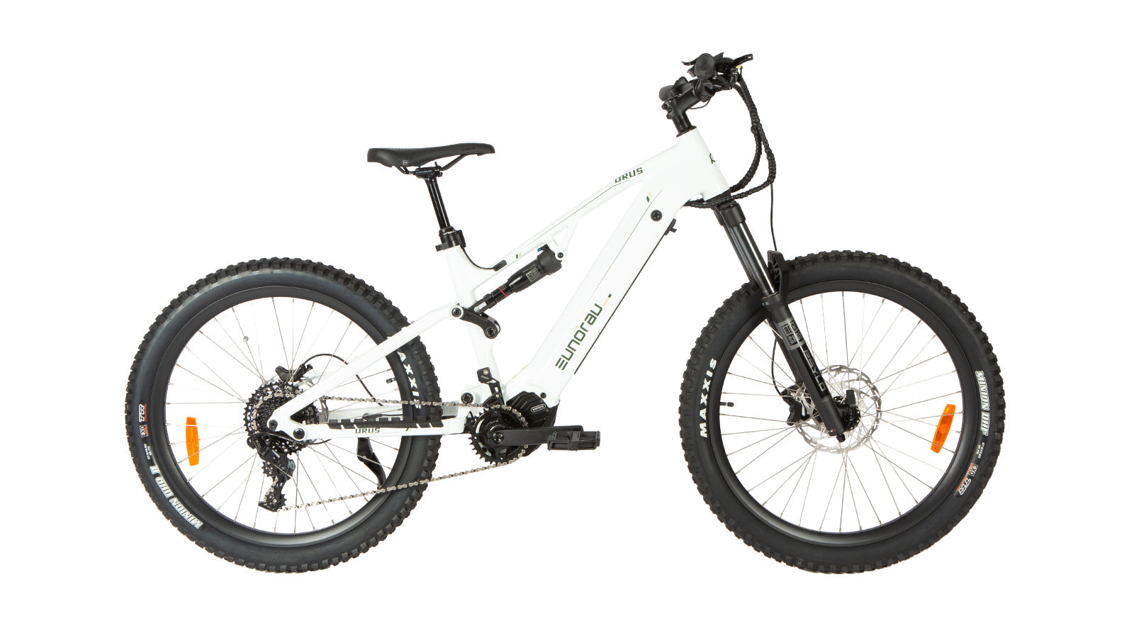 Eunorau URUS 2.0 Full-Suspension eMTB – Cloud White – front three-quarter right view