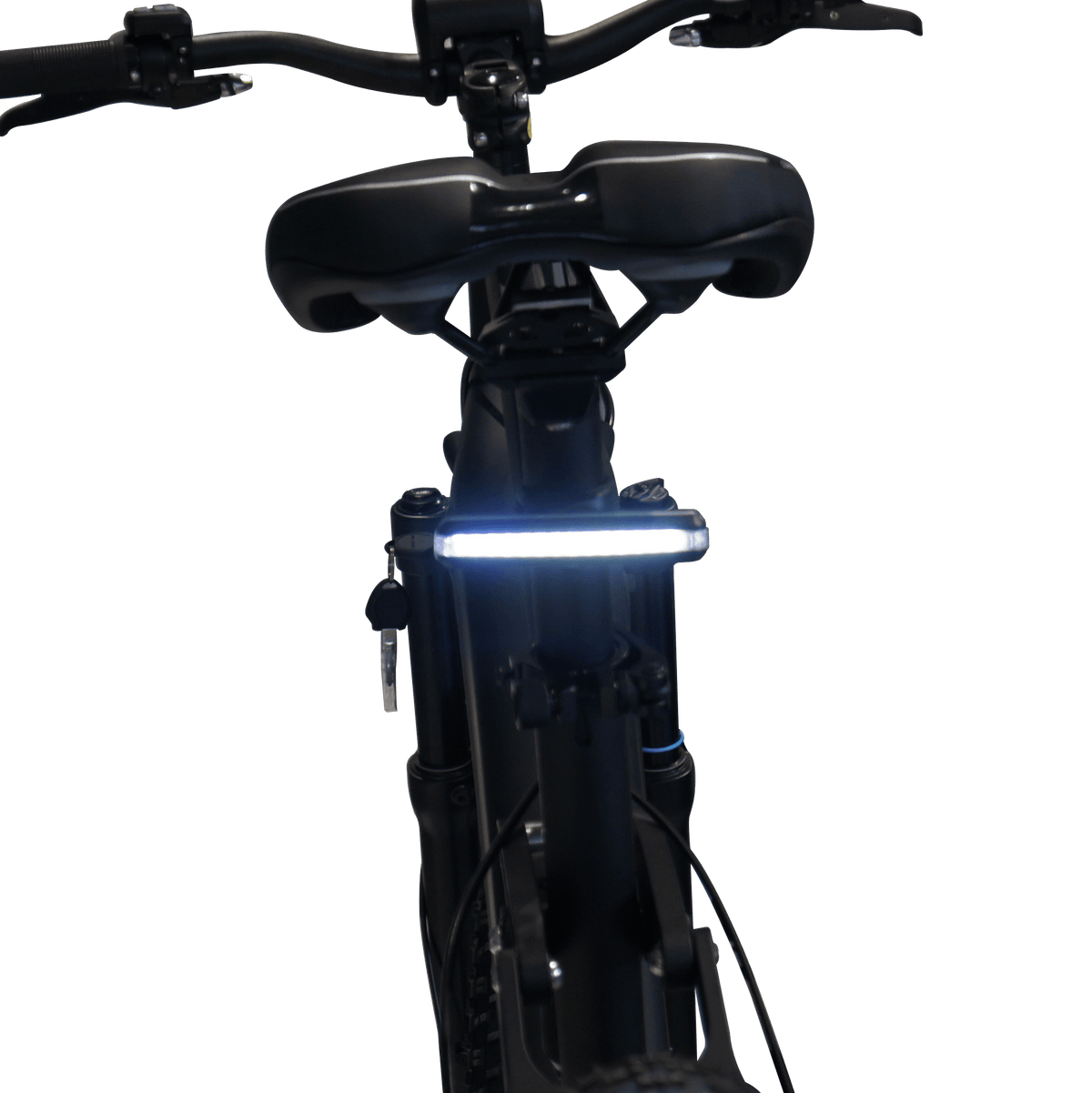 VTUVIA rear light under a saddle, lit white