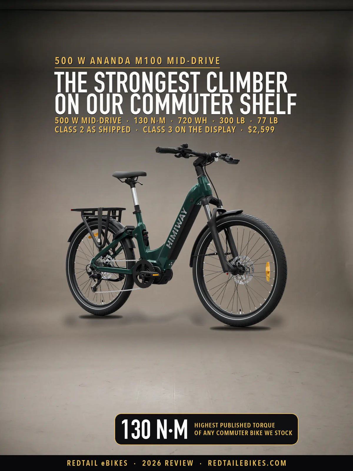 Himiway A7 Pro full-suspension mid-drive commuter electric bike in Emerald Green, studio three-quarter view showing the weld-free step-through frame and 27.5-inch Schwalbe tires