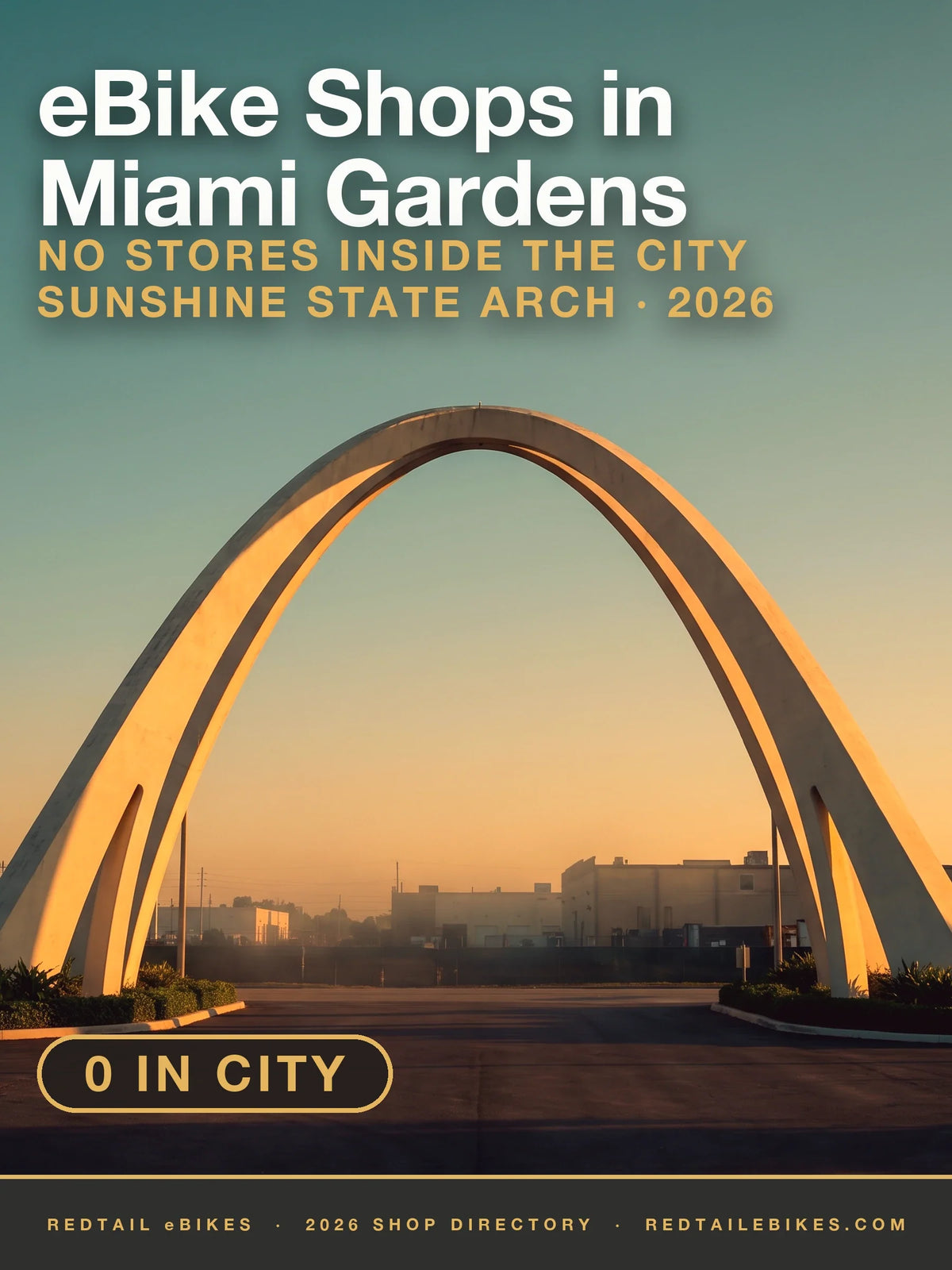 The Sunshine State Arch over its park driveway at golden hour