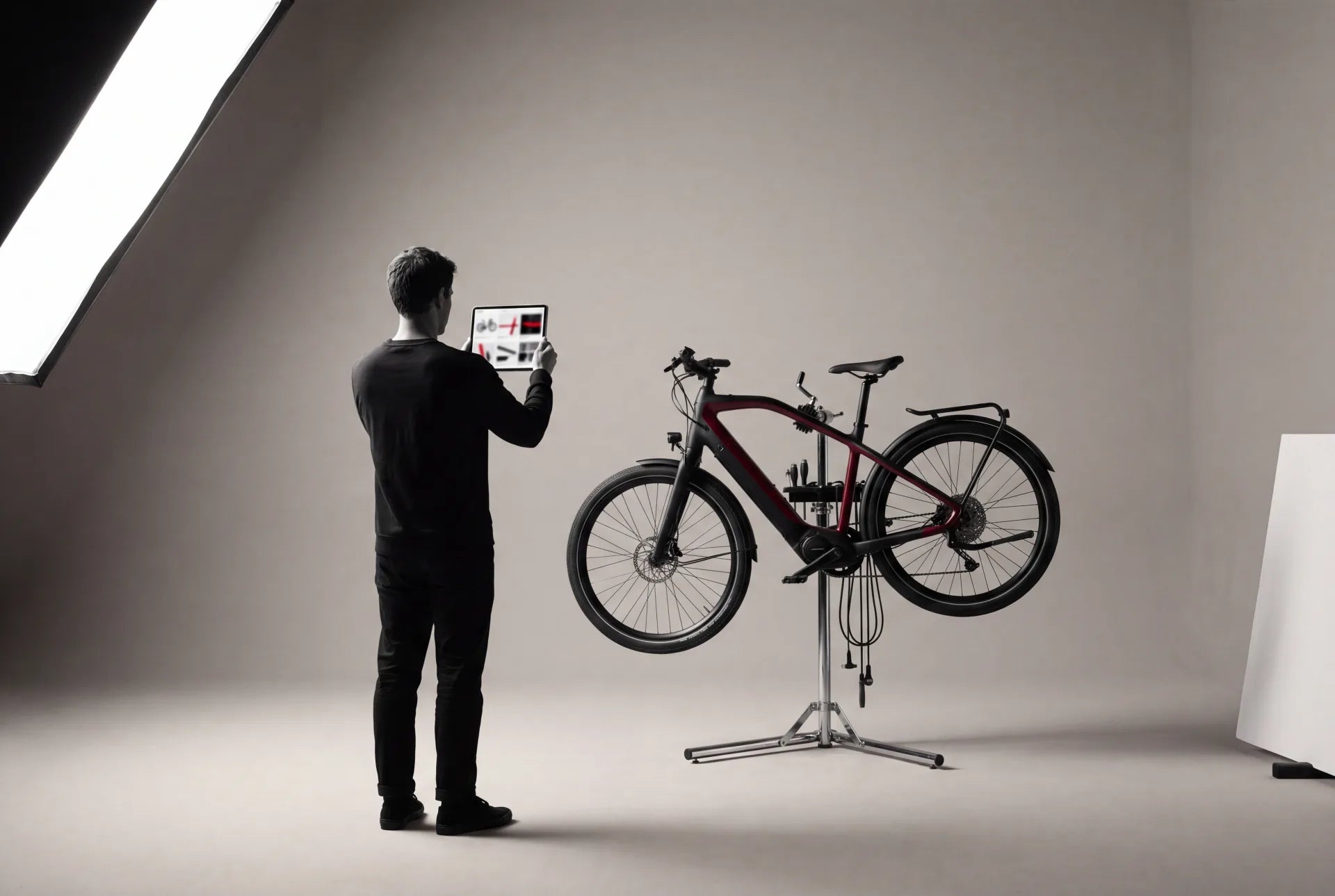 A shopper comparing the best place to buy electric bikes online versus at a local bike shop