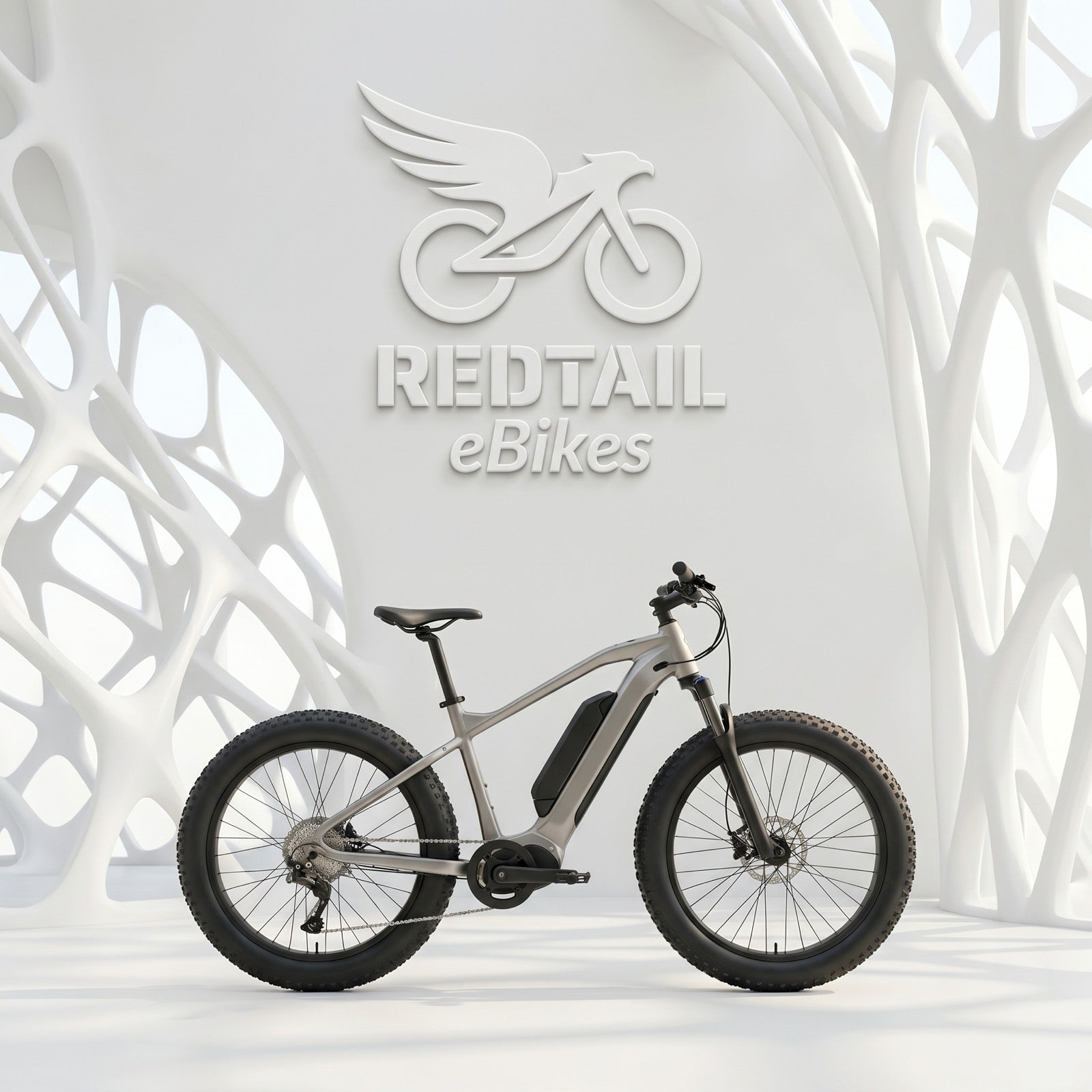 Redtail eBikes fat-tire electric bike in a white architectural studio