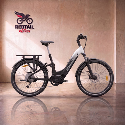 Himiway A7 Pro Commuter eBike in Black & White Gradient, front three-quarter right view in a Redtail eBikes studio