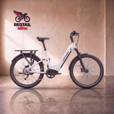 Himiway A7 Commuter eBike in White, front three-quarter right view in a Redtail eBikes studio