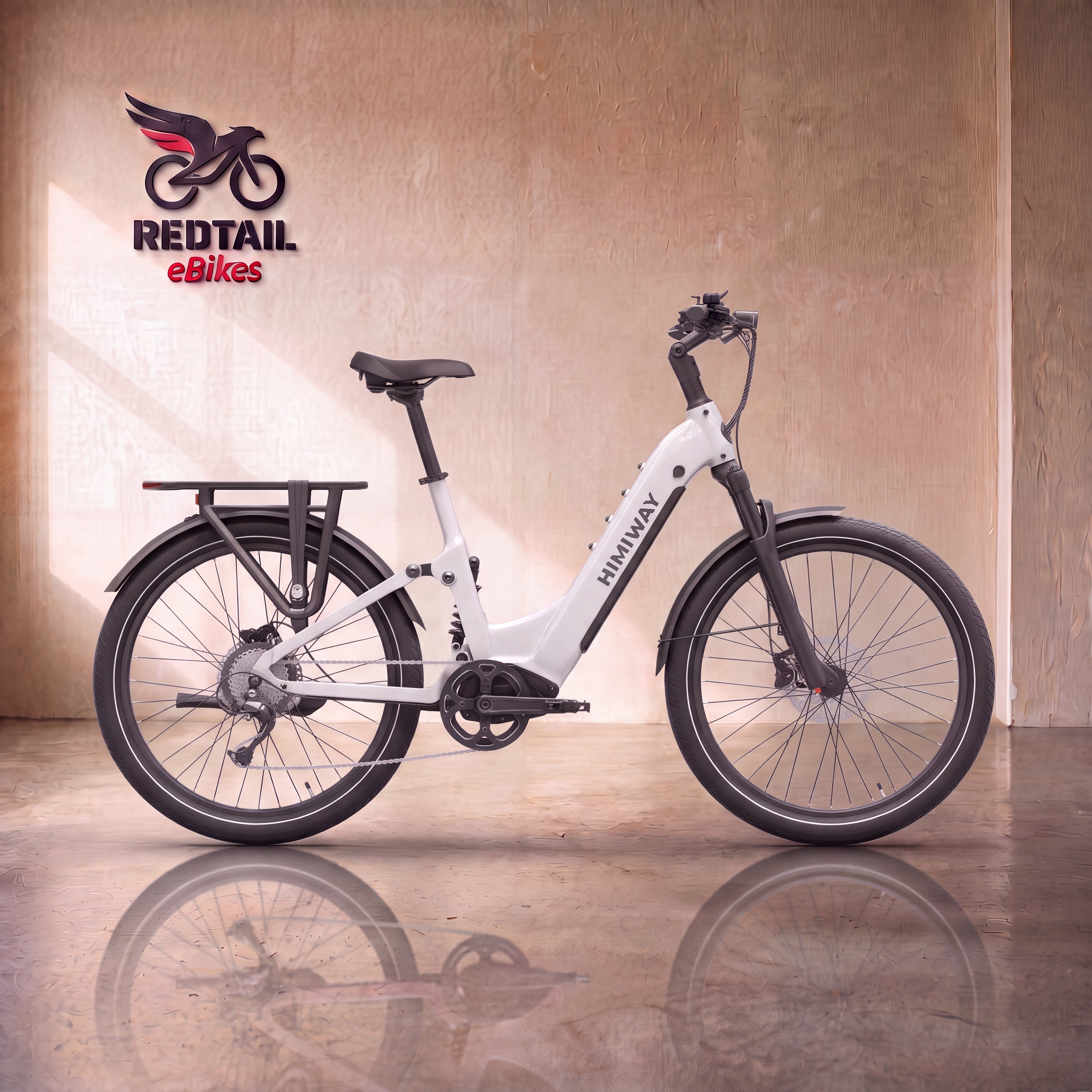 Himiway A7 Commuter eBike in White, front three-quarter right view in a Redtail eBikes studio