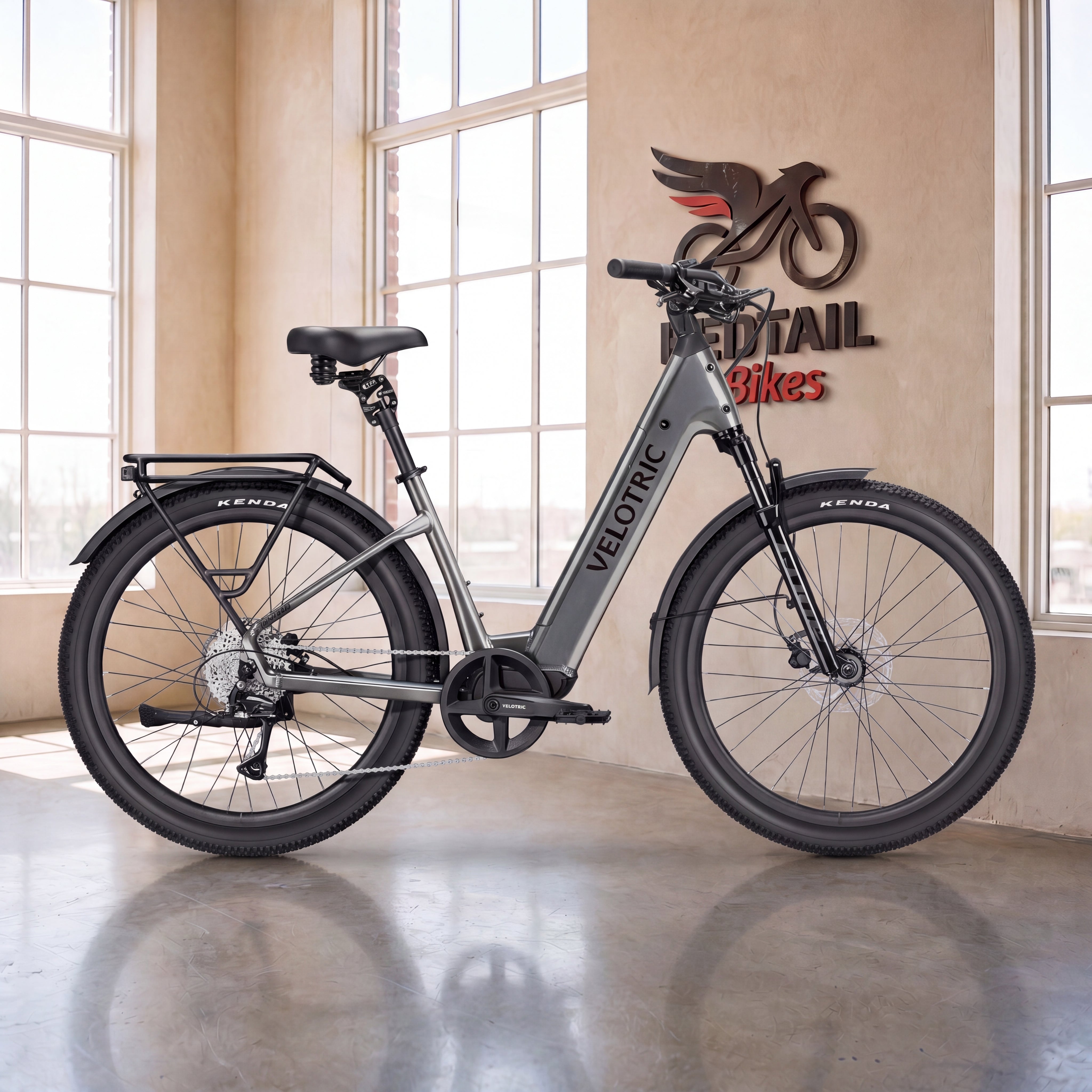 Velotric Discover 3 electric bike, loft studio with windows